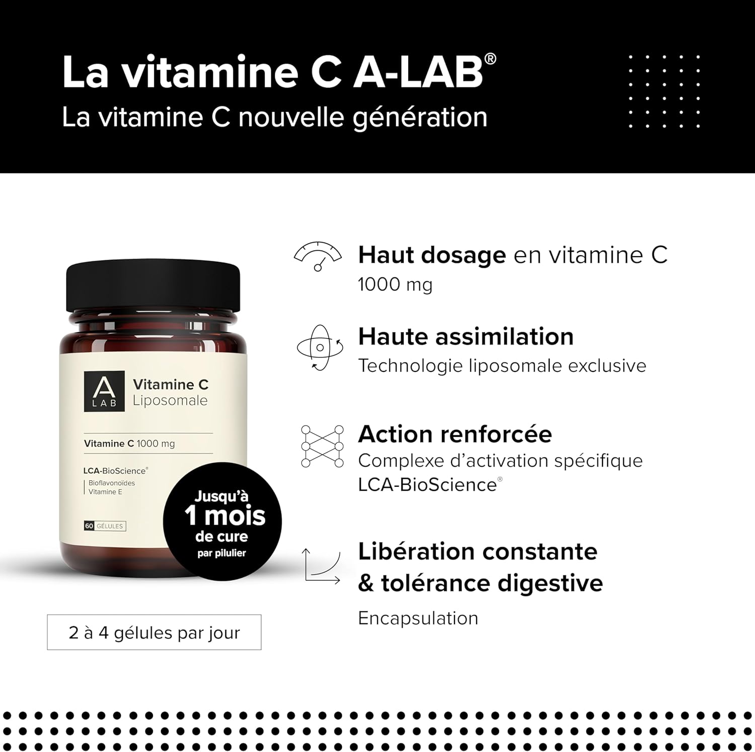 A-LAB Liposomal Vitamin C 1000 mg - Enhanced Assimilation - Vitality, Anti-Fatigue, Antioxidant Food Supplement - 60 capsules, 30 days taken - Made in France - Image 4