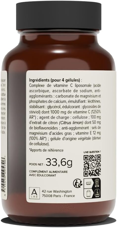 A-LAB Liposomal Vitamin C 1000 mg - Enhanced Assimilation - Vitality, Anti-Fatigue, Antioxidant Food Supplement - 60 capsules, 30 days taken - Made in France - Image 7