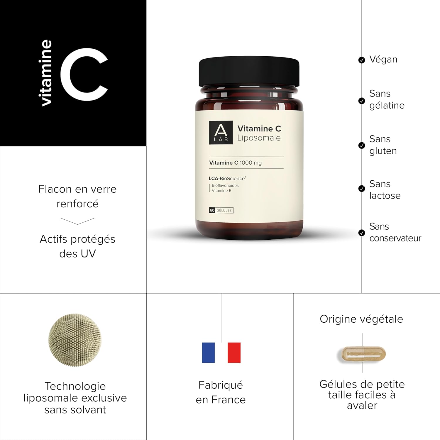 A-LAB Liposomal Vitamin C 1000 mg - Enhanced Assimilation - Vitality, Anti-Fatigue, Antioxidant Food Supplement - 60 capsules, 30 days taken - Made in France - Image 8