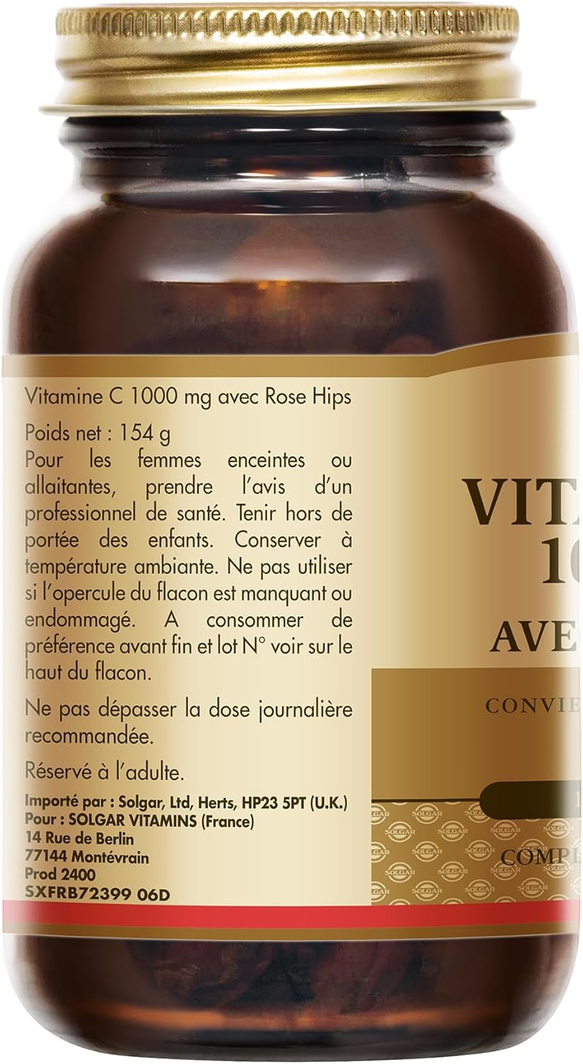 Solgar Vitamin C 1000 mg with Rose Hips - Natural defenses - Immune system - Vitality and energy - Immunity - Food supplement - Bottle of 100 tablets - Image 6