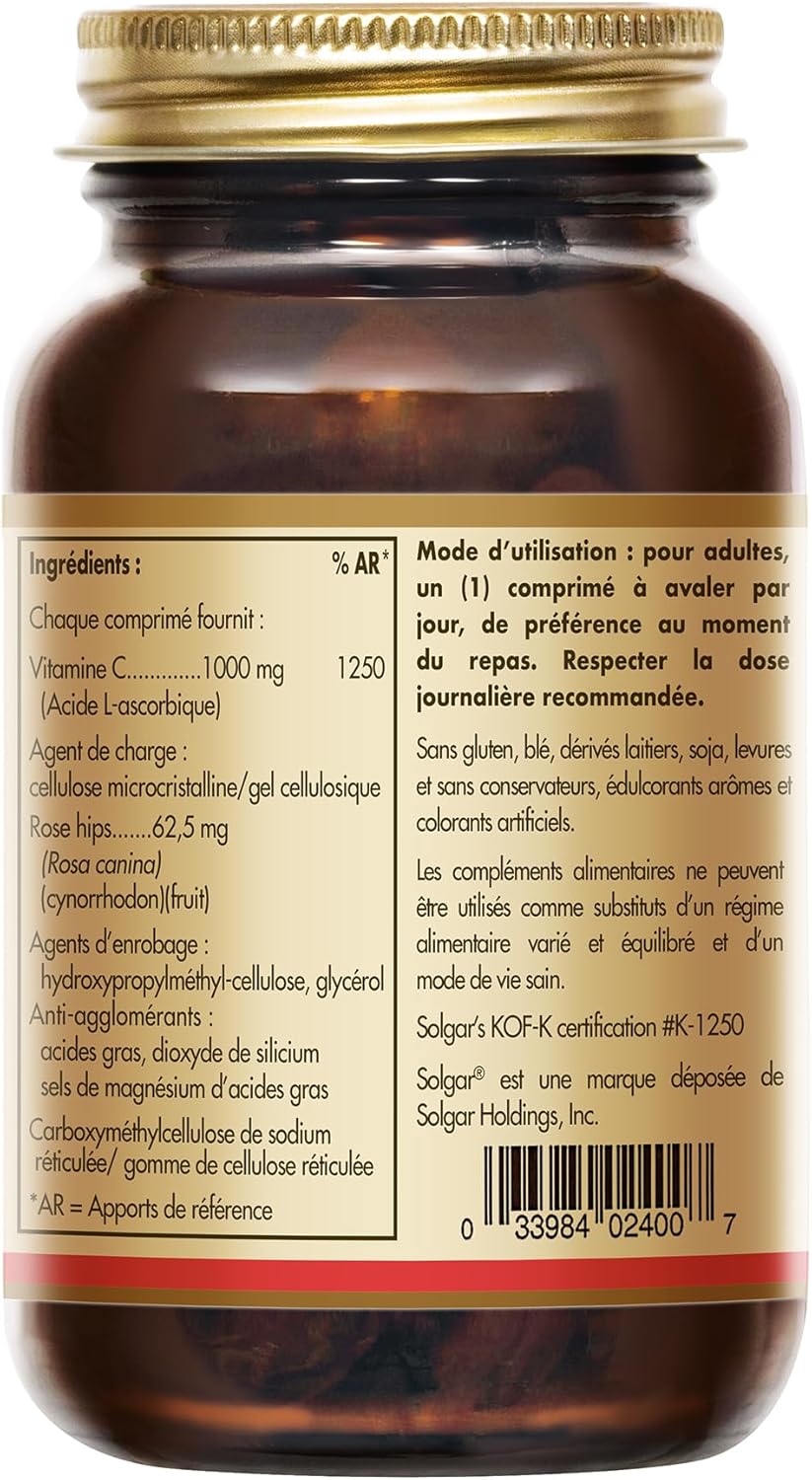 Solgar Vitamin C 1000 mg with Rose Hips - Natural defenses - Immune system - Vitality and energy - Immunity - Food supplement - Bottle of 100 tablets - Image 7