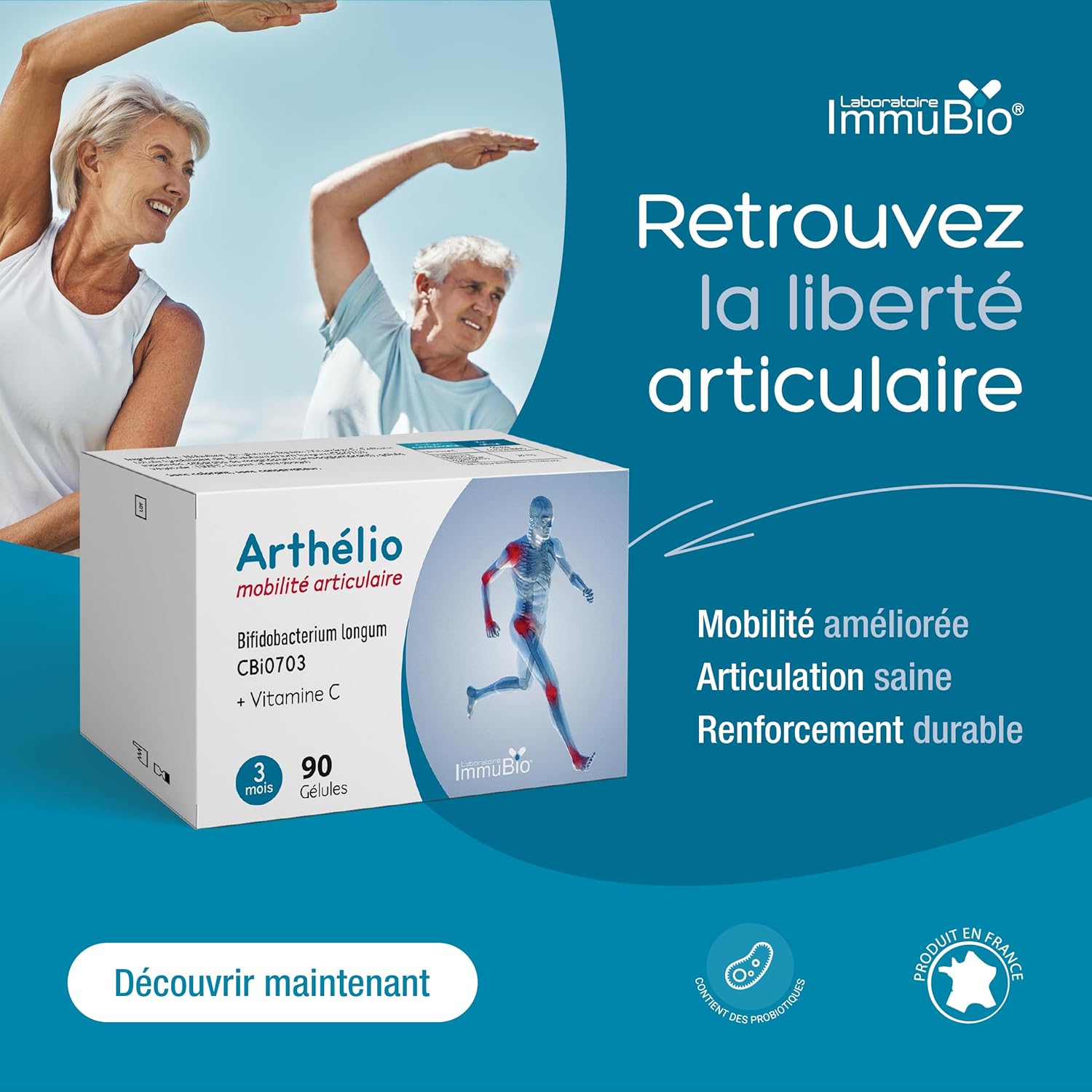 Arthélio - Osteoarthritis & Joint Supplement - Multivitamins - Vitamin C Collagen, Zinc & Bifidobacterium longum - Supports Mobility & Relieves Pain - 30 Capsules - Made - Image 3