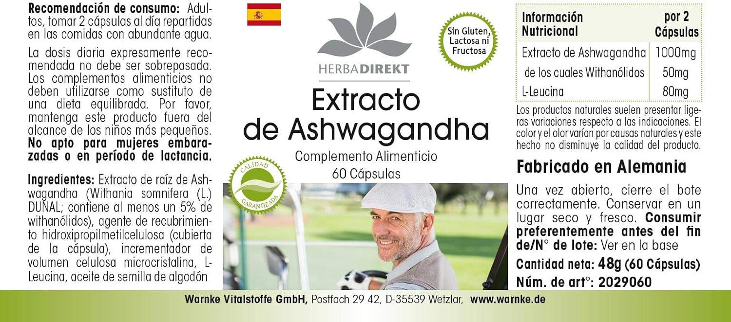 Ashwangandha - 1000mg per daily dose - at least 5% Withanolide - Indian Ginseng (Withania Somnifera) - 60 capsules | herba direkt - Quality from German Pharmacies - Image 4