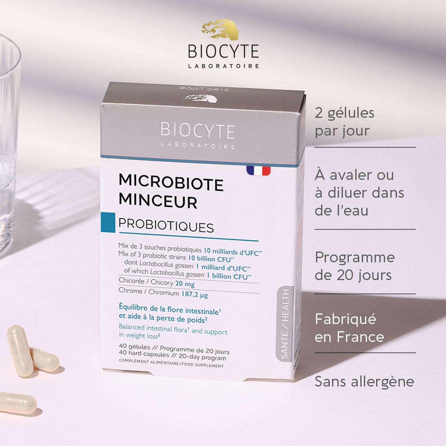 BIOCYTE Slimming Microbiota - Probiotic Intestinal Flora Food Supplement - 10 Billion CFU, Vitamins, Arginine, Chrome, Chicory - 20 Day Program - Image 6