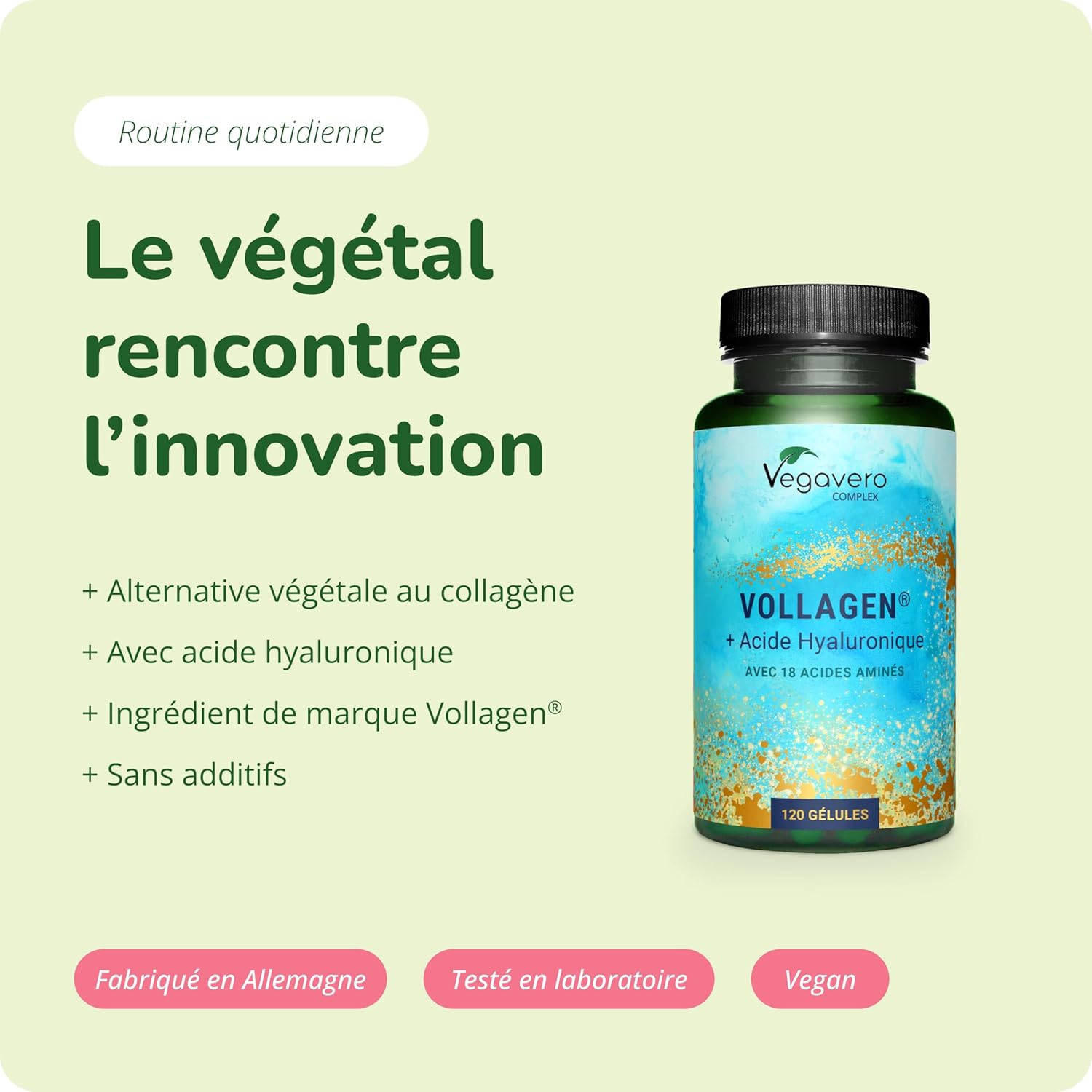 Collagen + Natural Hyaluronic Acid | Vegan | 2 Months | With Vollagen - Premium Quality | 18 Amino Acids | Anti-Aging + Skin + Joints | 120 Capsules | Vegavero - Image 3