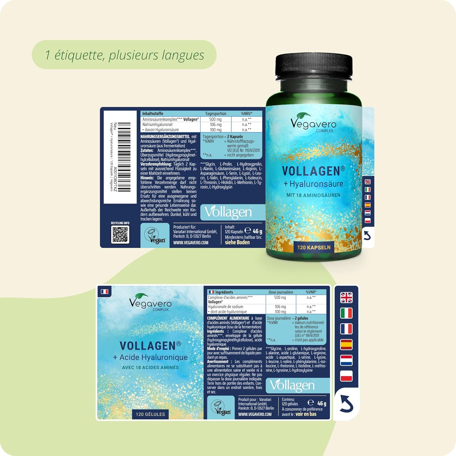 Collagen + Natural Hyaluronic Acid | Vegan | 2 Months | With Vollagen - Premium Quality | 18 Amino Acids | Anti-Aging + Skin + Joints | 120 Capsules | Vegavero - Image 6