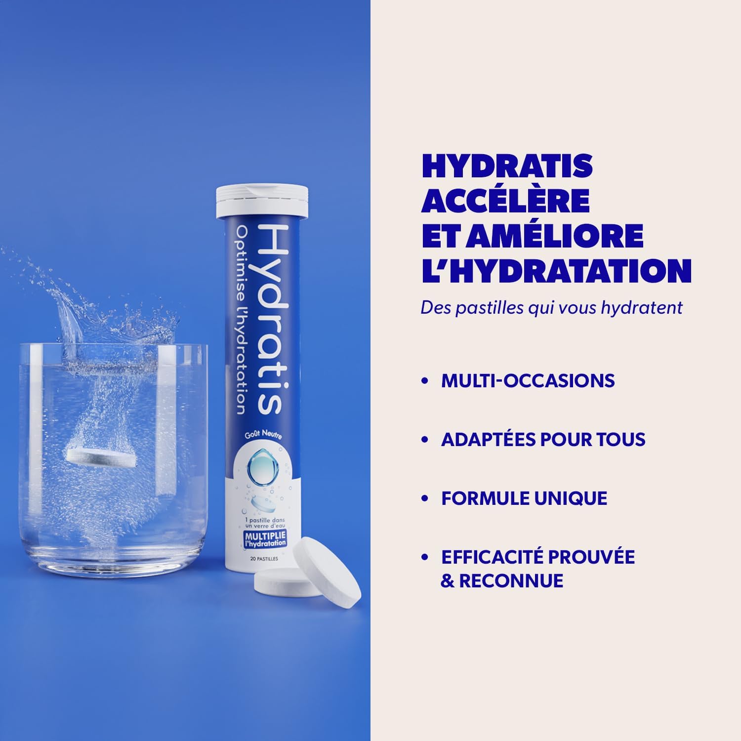 HYDRATIS - Pastilles Effervescentes Pêche - Optimise l'Hydratation - Riche en Minéraux - Faible en Sucre - Goûts Légers - Sport, Crampes, Récupération - 20 Pastilles - Image 3