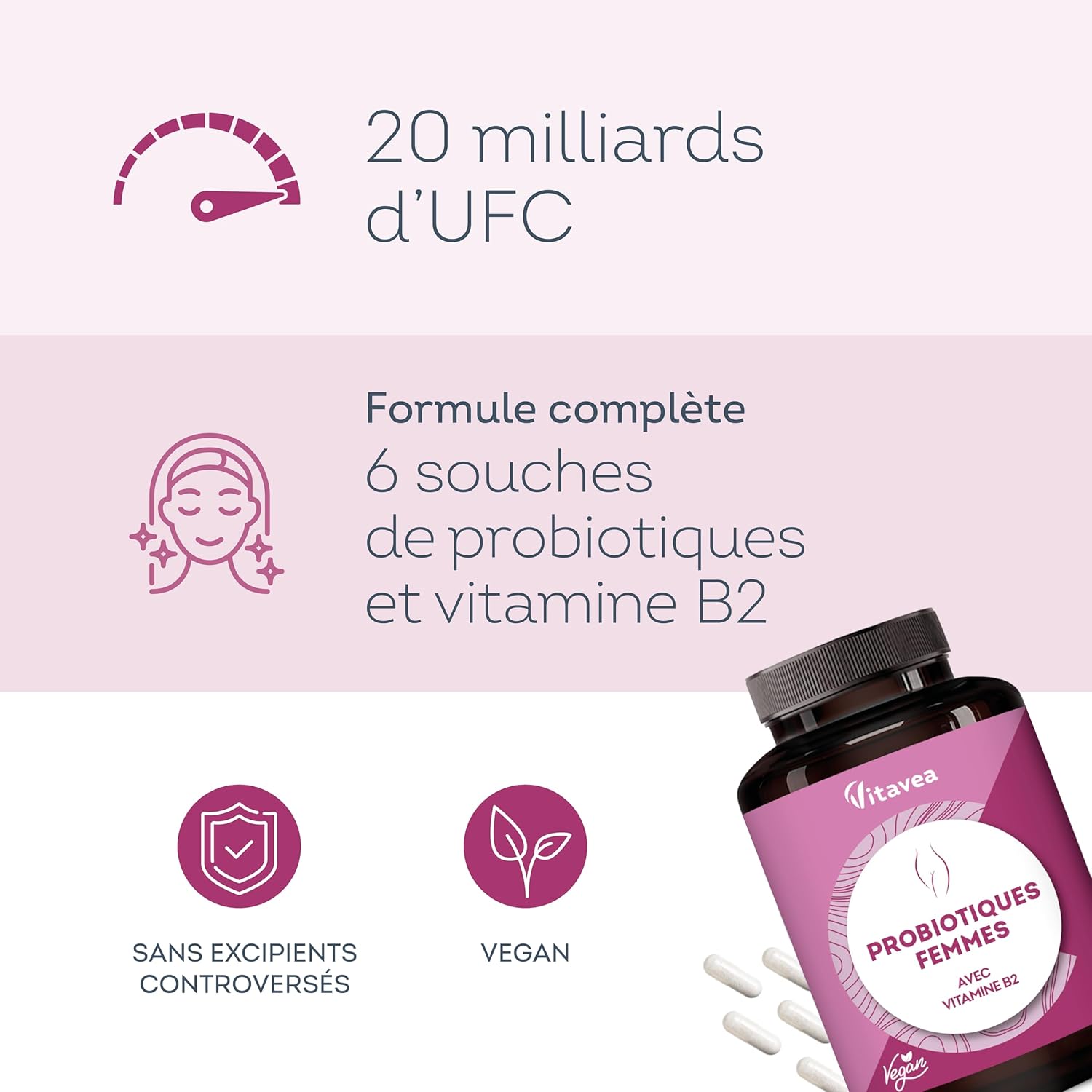 Intimate Flora Probiotics - 20 Billion CFU - 1 Month - 6 Strains Including Lactobacillus Gasseri & Crispatus - Vitamin B2 for Healthy Mucous Membranes - 60 Capsules - Made in France - Image 3