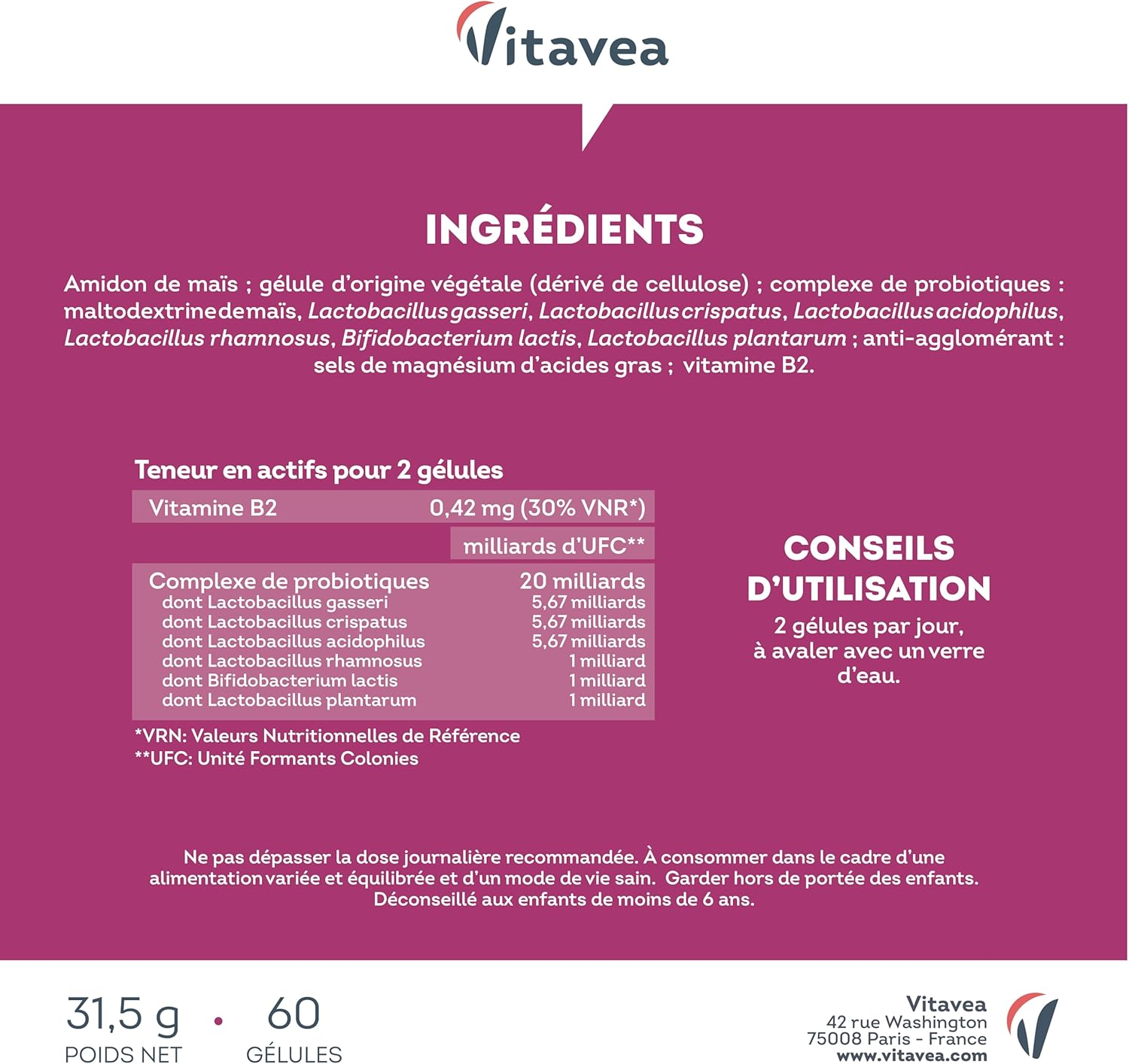 Intimate Flora Probiotics - 20 Billion CFU - 1 Month - 6 Strains Including Lactobacillus Gasseri & Crispatus - Vitamin B2 for Healthy Mucous Membranes - 60 Capsules - Made in France - Image 8