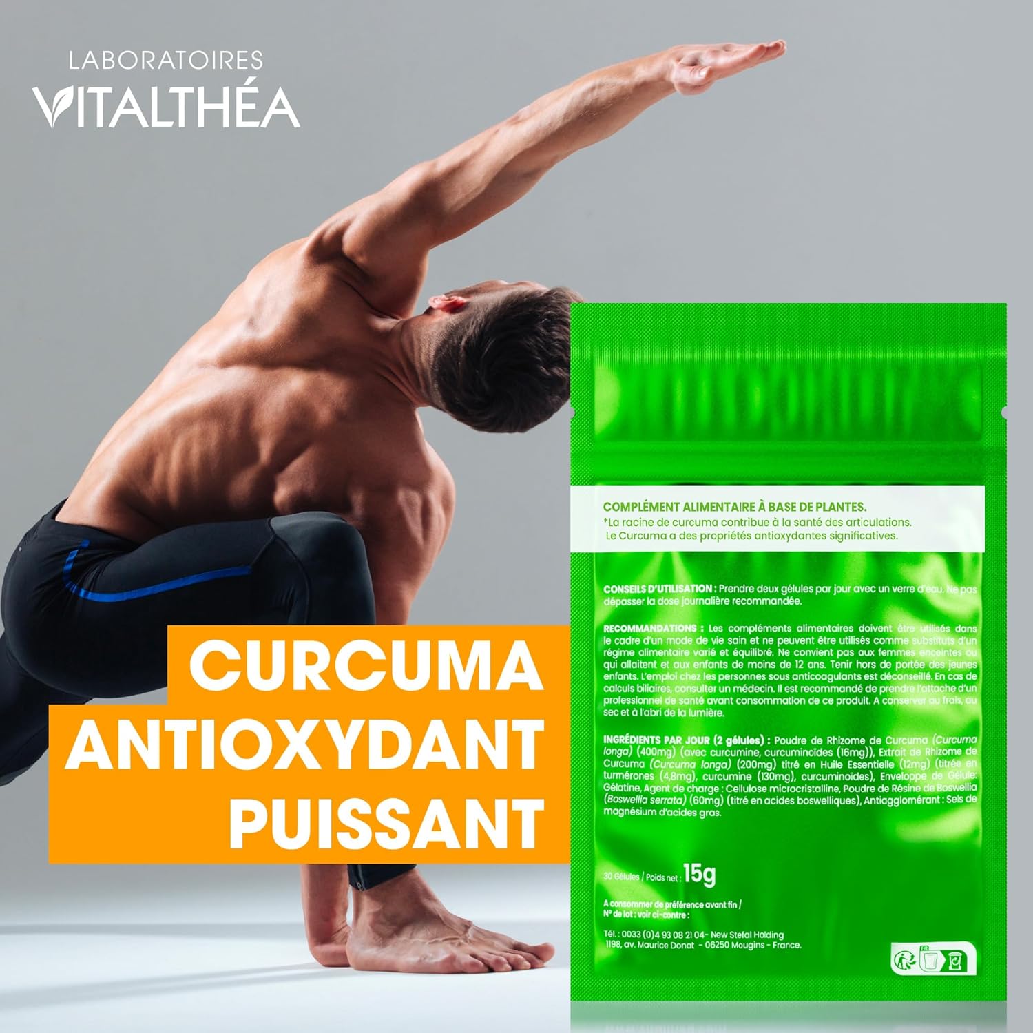 CURCUMA PREMIUM I 5400 MG Plants Turmeric I 95% Curcuminoids I PATENTED I WITHOUT Piperine Bioavailability | Pain Relief & Muscle Decontractant | Manufacture in France (3) - Image 3