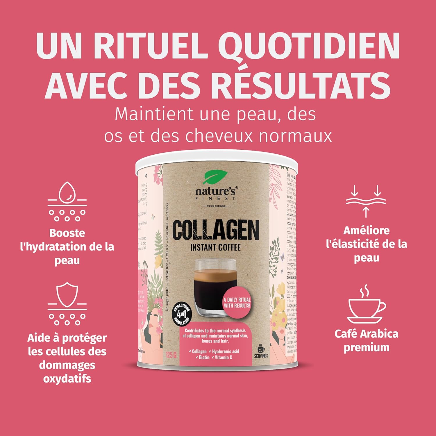 Nature's Finest Collagen Coffee with Hyaluronic Acid, Vitamin C and Biotin - Premium Arabica Coffee No Added Sugar, Delicate & Aromatic - Image 3