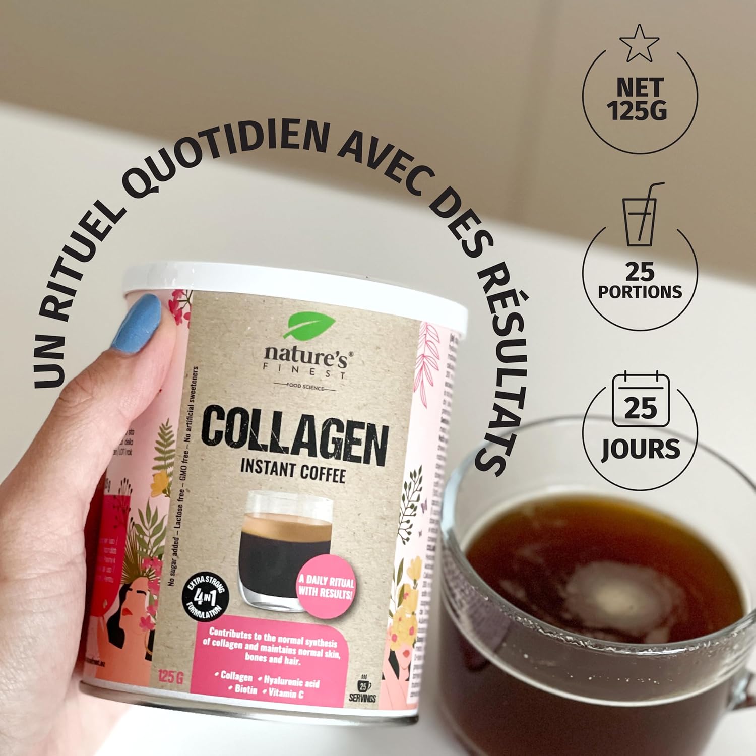 Nature's Finest Collagen Coffee with Hyaluronic Acid, Vitamin C and Biotin - Premium Arabica Coffee No Added Sugar, Delicate & Aromatic - Image 7