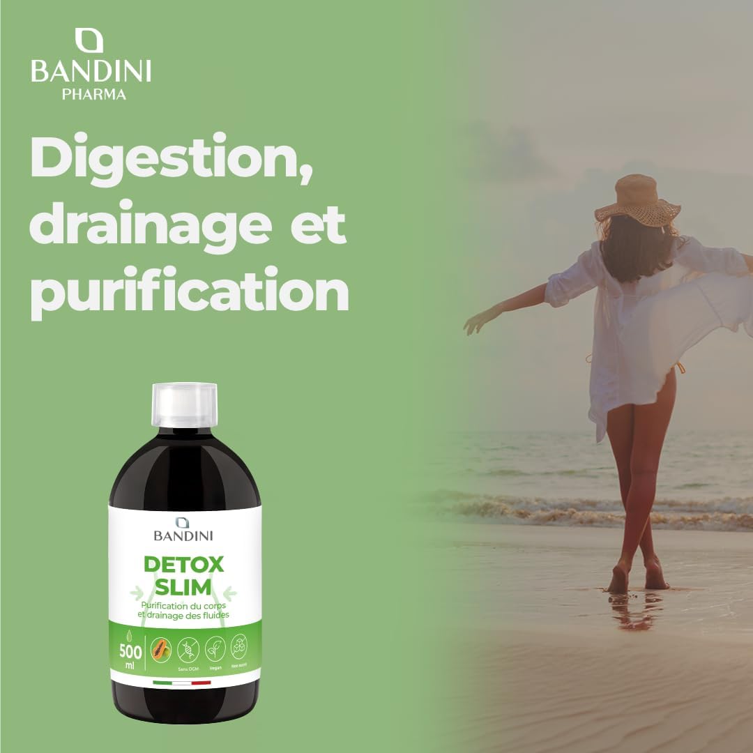 Bandini Detox Slim 500 ml - Liquid Draining, Digestive, Antioxidant Detox for Liver and Gut - Natural Toxin Elimination - Green Tea, Dandelion, Blueberry, Piloselle, and Papaya - 100% Vegan - Image 3