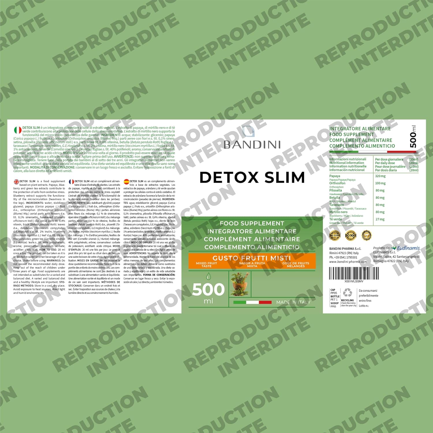 Bandini Detox Slim 500 ml - Liquid Draining, Digestive, Antioxidant Detox for Liver and Gut - Natural Toxin Elimination - Green Tea, Dandelion, Blueberry, Piloselle, and Papaya - 100% Vegan - Image 6