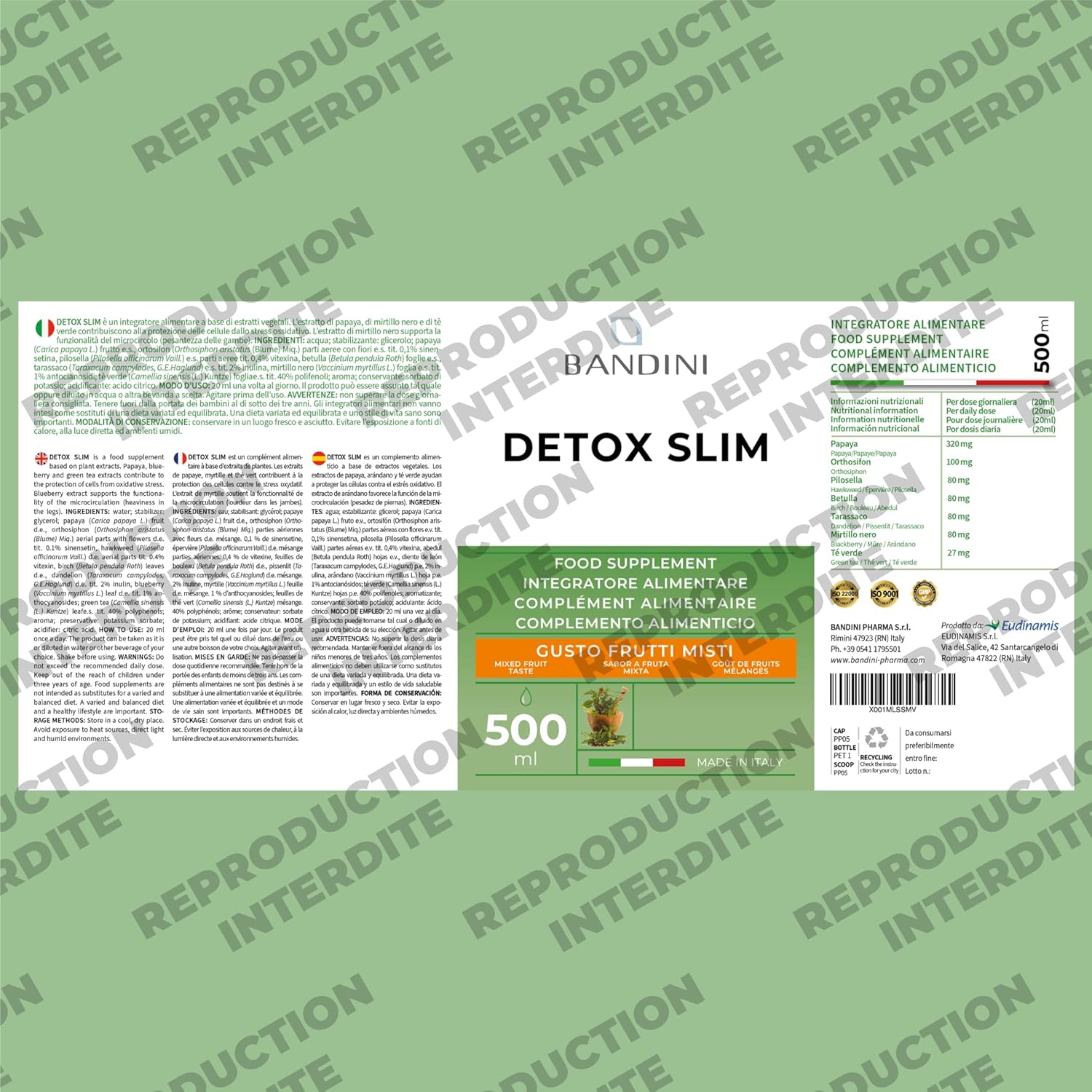 Bandini Detox Slim 500 ml - Liquid Draining, Digestive, Antioxidant Detox for Liver and Gut - Natural Toxin Elimination - Green Tea, Dandelion, Blueberry, Piloselle, and Papaya - 100% Vegan - Image 8