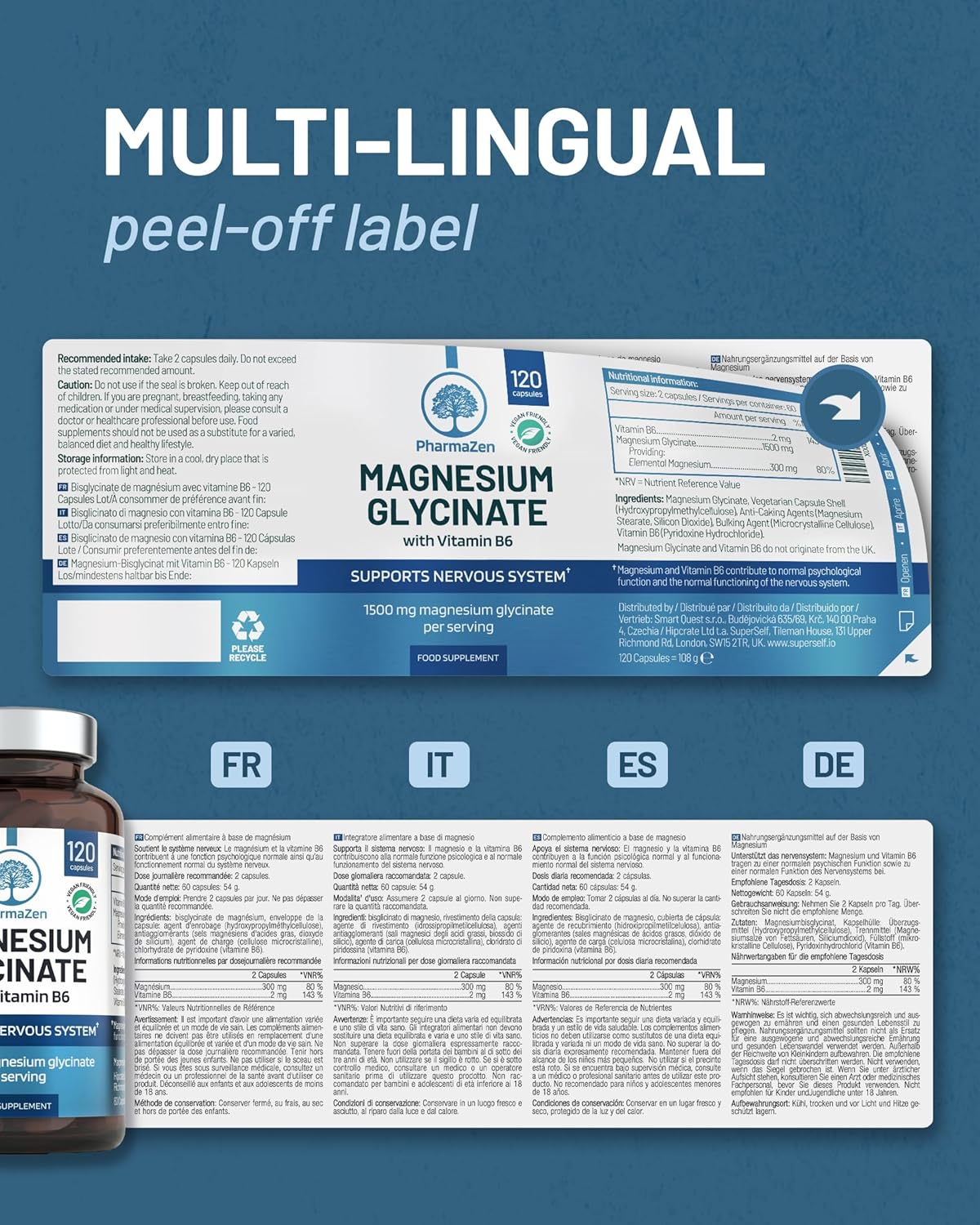 Magnesium Bisglycinate 300 mg + Vitamin B6 - Sleep, Stress, Fatigue - Maximum Absorption - 120 Vegan Capsules - High Content Magnesium Glycinate PharmaZen - Image 8