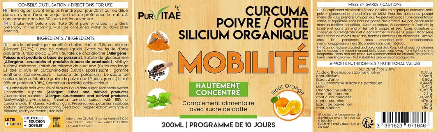 Glucosamine Chondroitin MSM, Organic Silicon Turmeric Piperine | Painful Joints | Cure for 10 Days or More | Mobility, Best Seller by Pur Vitaé in 200ml Bottle - Image 8