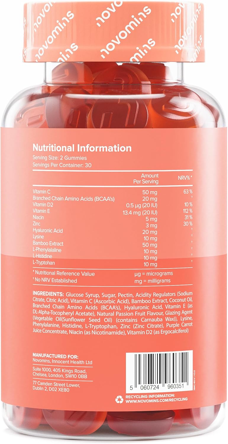 Vegan Collagen - Vegan Collagen and Hyaluronic Acid, Vitamin C & Biotin - Gluten Free - Alternative to Animal Collagen - Hair Growth - 60 Hair Gummies - Novomins - Image 3