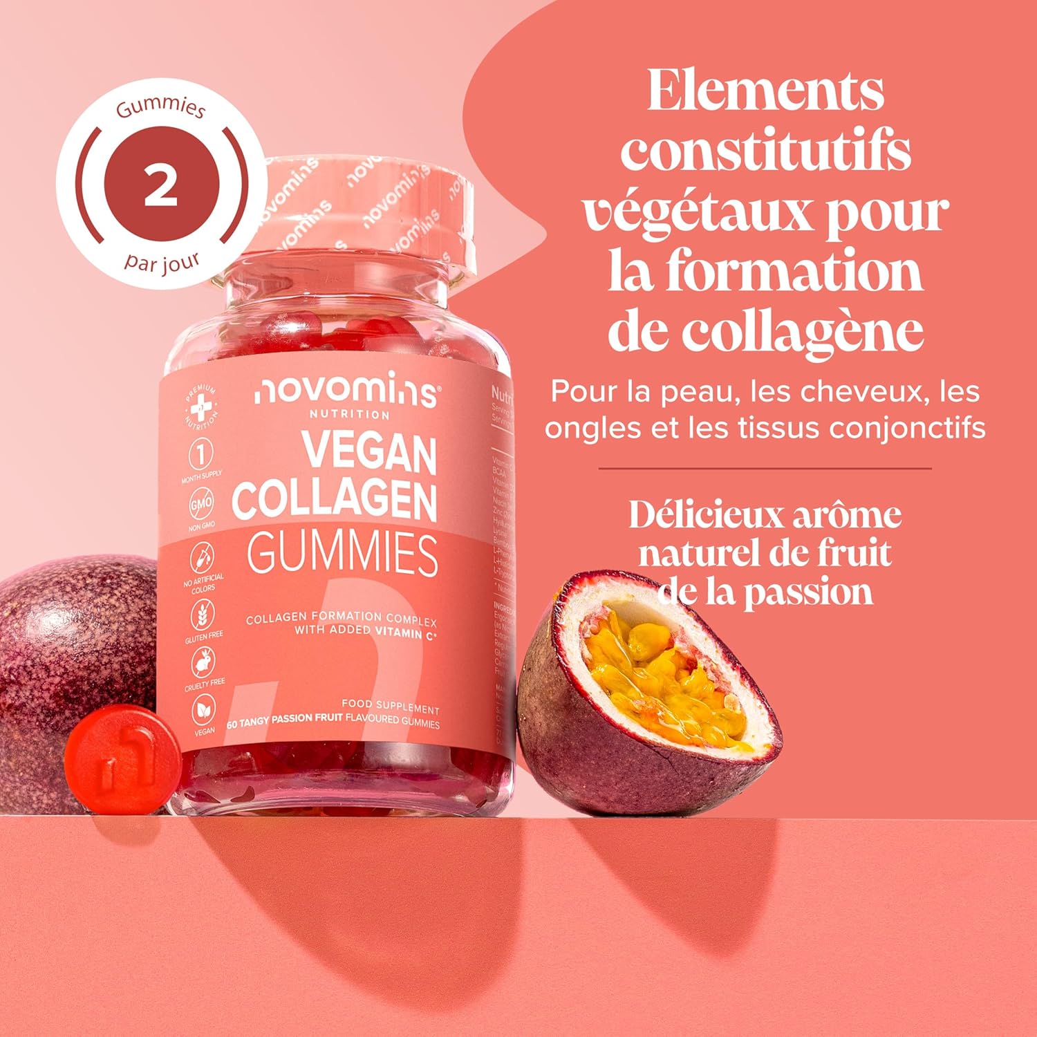 Vegan Collagen - Vegan Collagen and Hyaluronic Acid, Vitamin C & Biotin - Gluten Free - Alternative to Animal Collagen - Hair Growth - 60 Hair Gummies - Novomins - Image 4