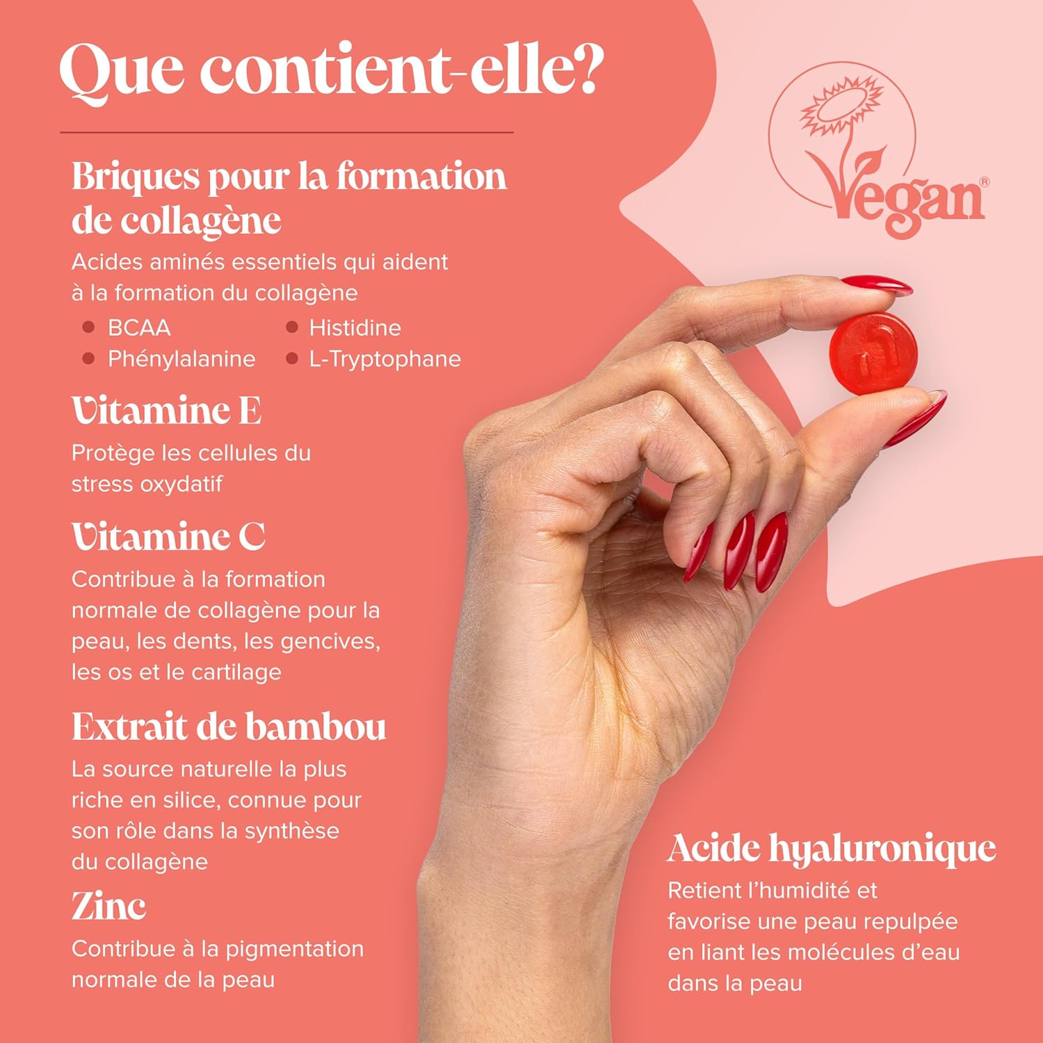 Vegan Collagen - Vegan Collagen and Hyaluronic Acid, Vitamin C & Biotin - Gluten Free - Alternative to Animal Collagen - Hair Growth - 60 Hair Gummies - Novomins - Image 6