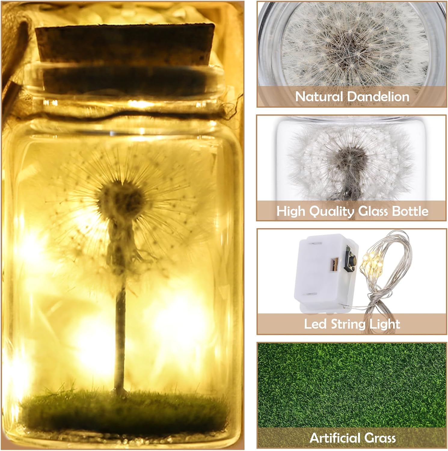 JIZZU Real LED Glass Dandelion Real Dandelion in Glass with Gift Box - Handmade - Birthday, Wedding, Mother's Day, Christmas Gift - Image 3