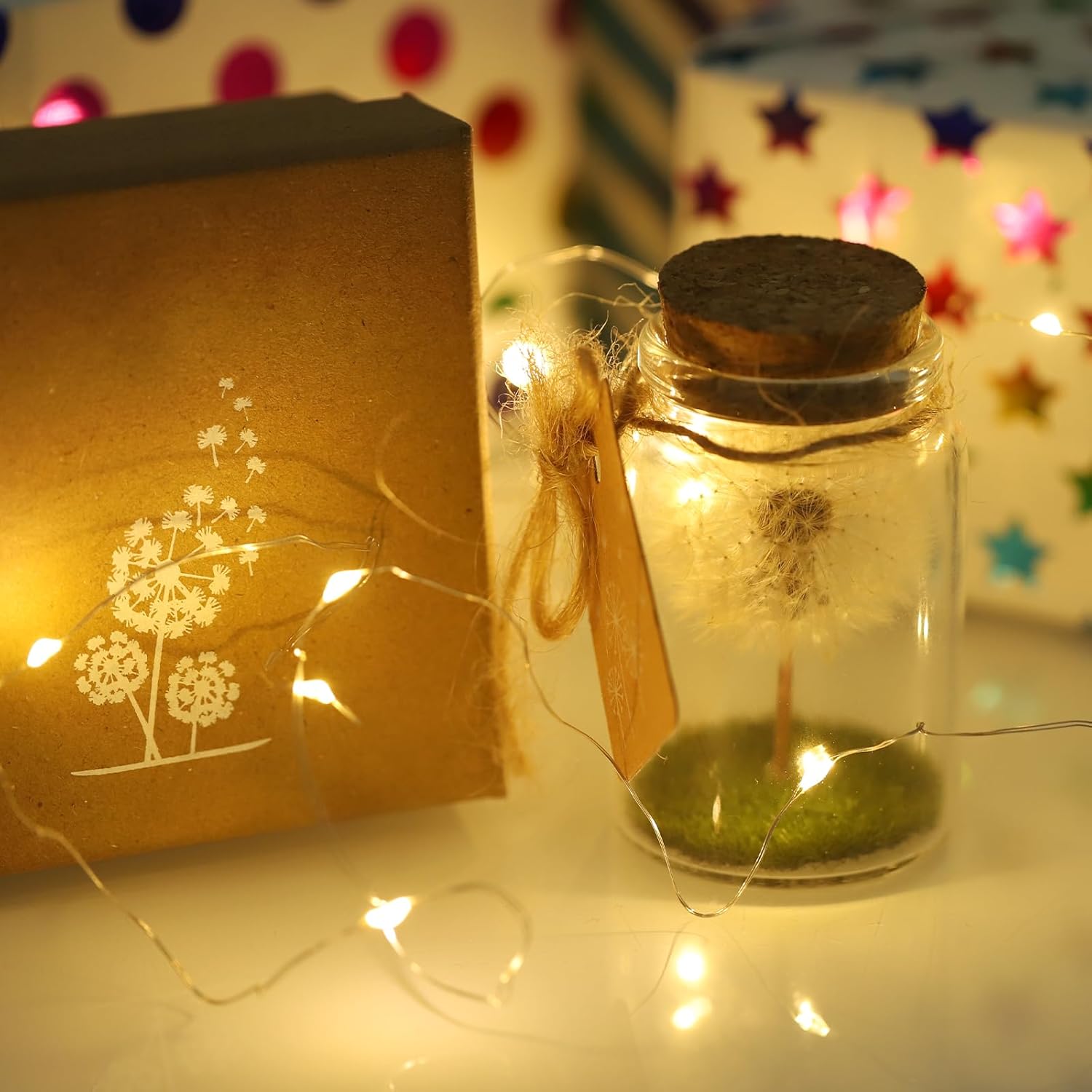 JIZZU Real LED Glass Dandelion Real Dandelion in Glass with Gift Box - Handmade - Birthday, Wedding, Mother's Day, Christmas Gift - Image 8