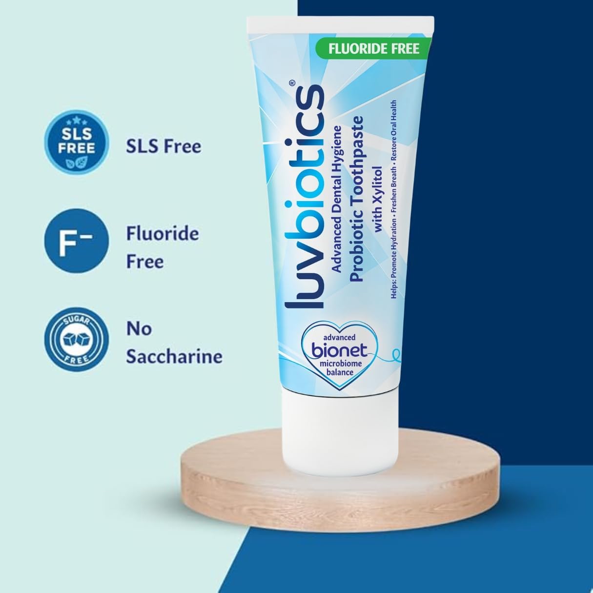Luvbiotics Dentifrice Sans Fluor aux Probiotiques – Xylitol, Aloe Vera & Menthe Naturelle – Équilibre Microbiome Buccal, Protection Caries, Gencives Sensibles, Haleine Fraîche-75ml - Image 3