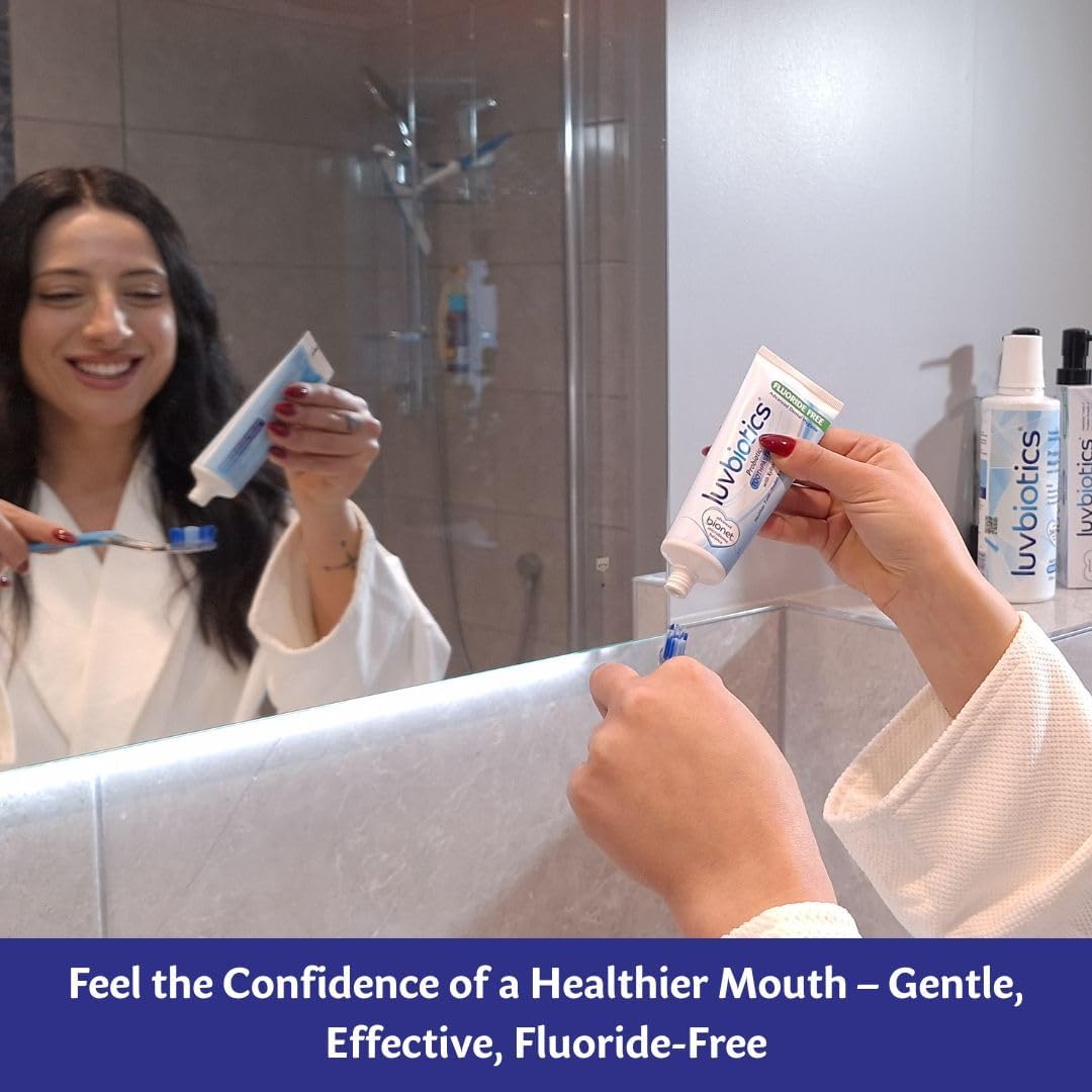 Luvbiotics Dentifrice Sans Fluor aux Probiotiques – Xylitol, Aloe Vera & Menthe Naturelle – Équilibre Microbiome Buccal, Protection Caries, Gencives Sensibles, Haleine Fraîche-75ml - Image 5