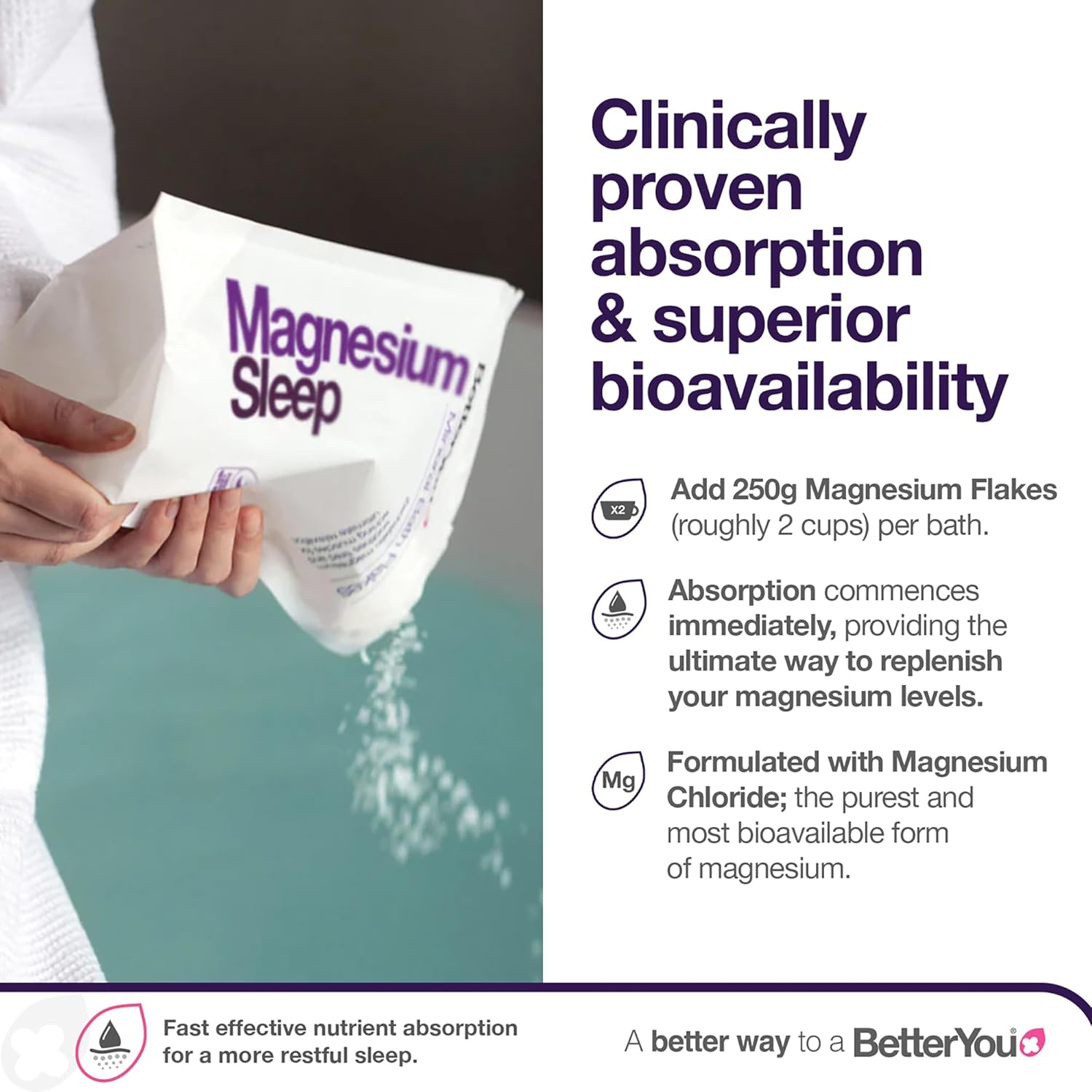 BetterYou BetterYou Magnesium Mineral Bath Crystals for Better Sleep, Zechstein Magnesium Infused with Lavender and Chamomile to Soothe Sore Muscles, 1kg - Image 6
