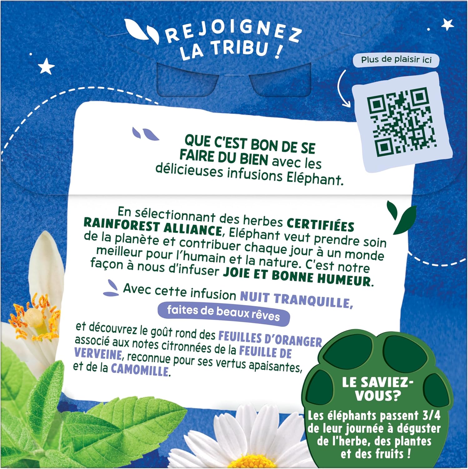 Elephant, Quiet Night Infusion, Verbena, Chamomile and Linden Taste, Rainforest Alliance Certified, 100% Natural Origin Ingredients, 20 Pyramid Sachets (Pack of 3) - Image 3