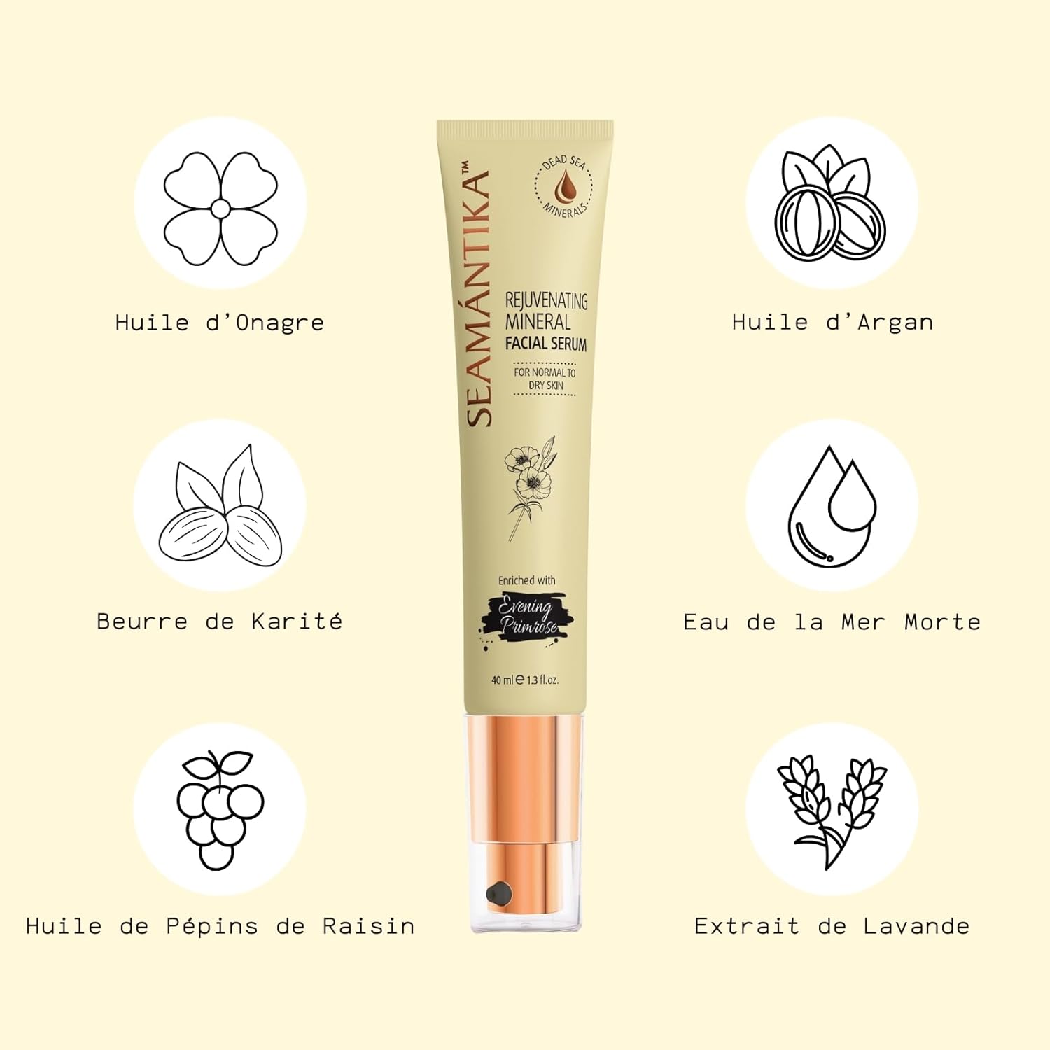 SEAMANTIKA - Mineral Face Serum with Evening Primrose Oil - Intense Hydration and Elasticity - For Normal to Dry Skin - Free from Parabens, Sulfates, Mineral Oils - 40 ml - Image 4