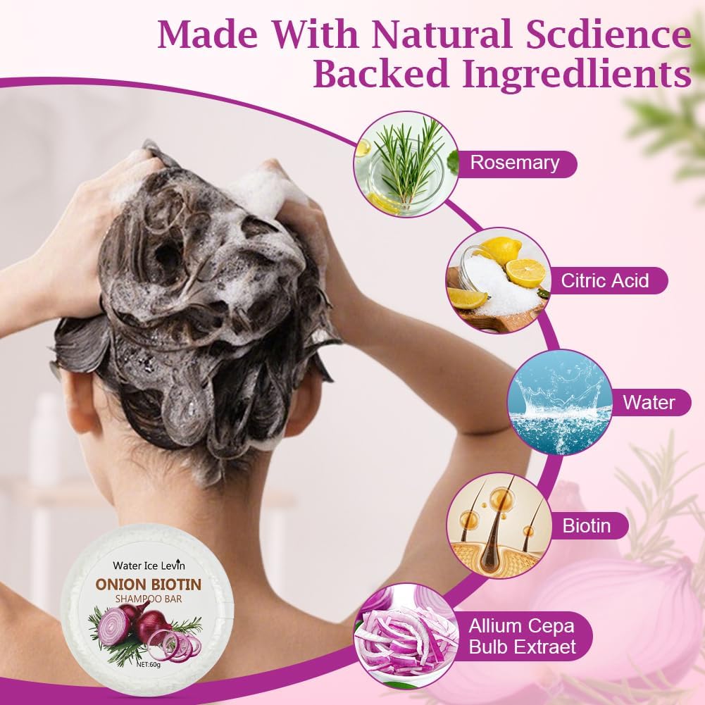 LOPHE Onion Solid Shampoo, Solid Onion and Rosemary Shampoo with Biotin & Collagen, Natural Solid Shampoo for Hair and Scalp, Travel Size, 60g, 2PCS - Image 4