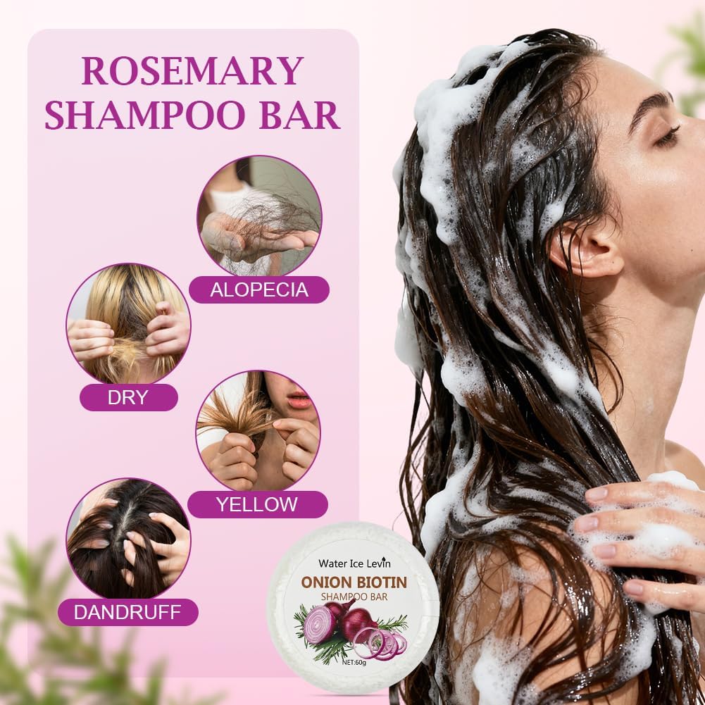 LOPHE Onion Solid Shampoo, Solid Onion and Rosemary Shampoo with Biotin & Collagen, Natural Solid Shampoo for Hair and Scalp, Travel Size, 60g, 2PCS - Image 6