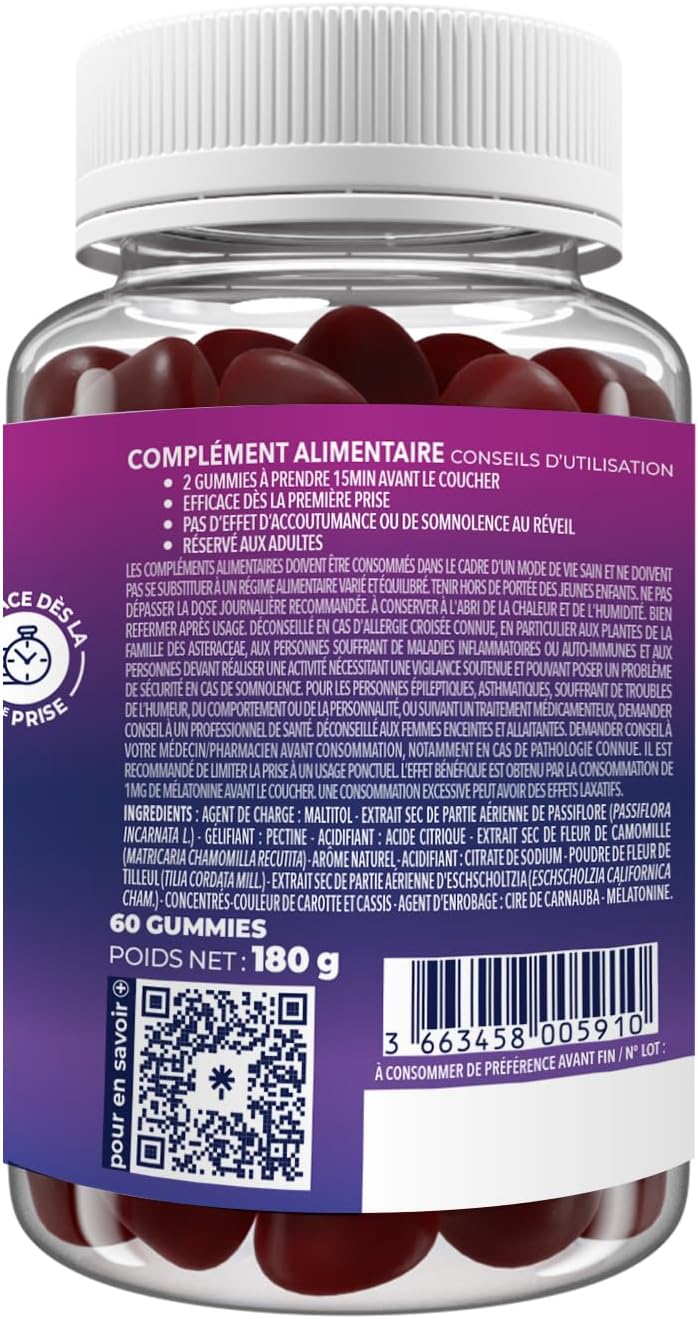 ZOHI - Sleep Supplement - Sleep Gummies Promoting Sleep and Sleep Quality - Melatonin - 60 Fruit Gums Strawberry Flavour Sugar Free - Vegan - Made in France - Image 4