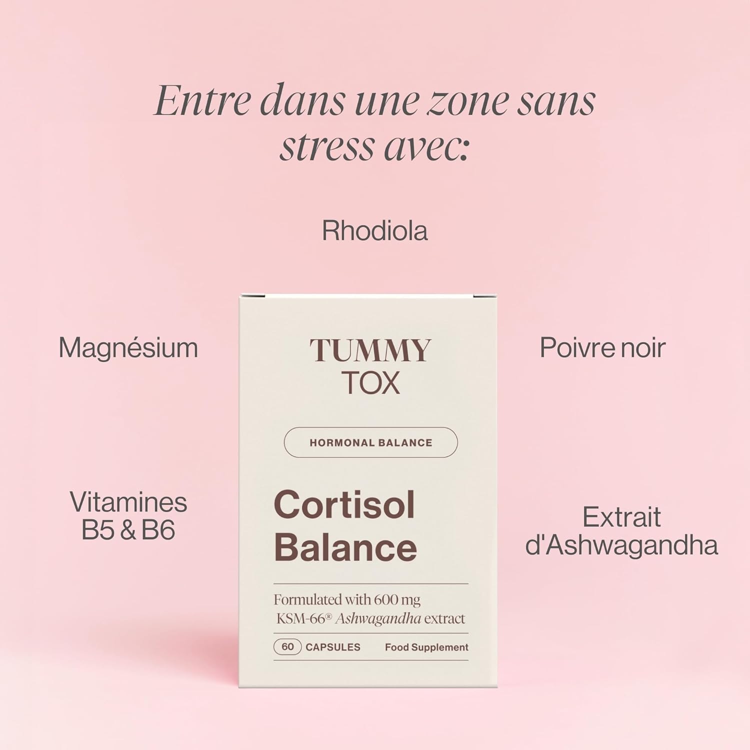 Cortisol Balance - 600 mg Ashwagandha KSM 66, Rhodiola Rosea with Magnesium, Vitamin B6 and B5-180 capsules per Tummy Tox - Image 3