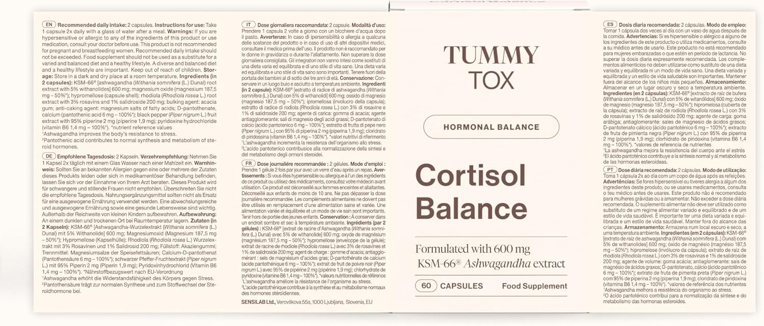 Cortisol Balance - 600 mg Ashwagandha KSM 66, Rhodiola Rosea with Magnesium, Vitamin B6 and B5-180 capsules per Tummy Tox - Image 9