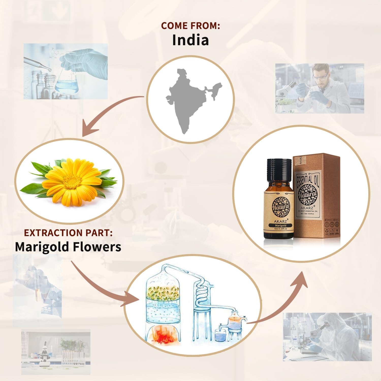 AKARZ Natural Marigold Essential Oil Organic Marigold Oil for Skin Care, Body and Hair Care, Diffuser, Candle, Soap Making, DIY, Aroma Massage 10ml - Image 3