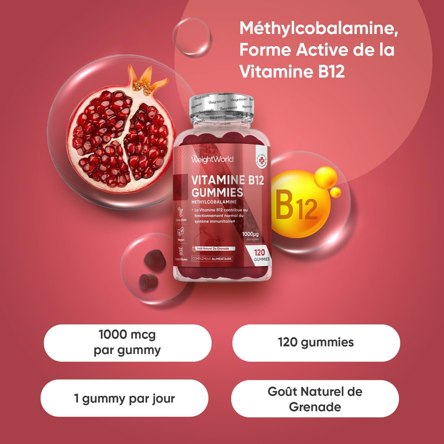 Vitamin B12 Methylcobalamin 1000mcg - 120 Gummies Vitamin B12 for Adult - For 4 Months Supply, Pomegranate Taste - Non-GMO, Magnesium Stearate Free - Alternatives to Drops - Image 7