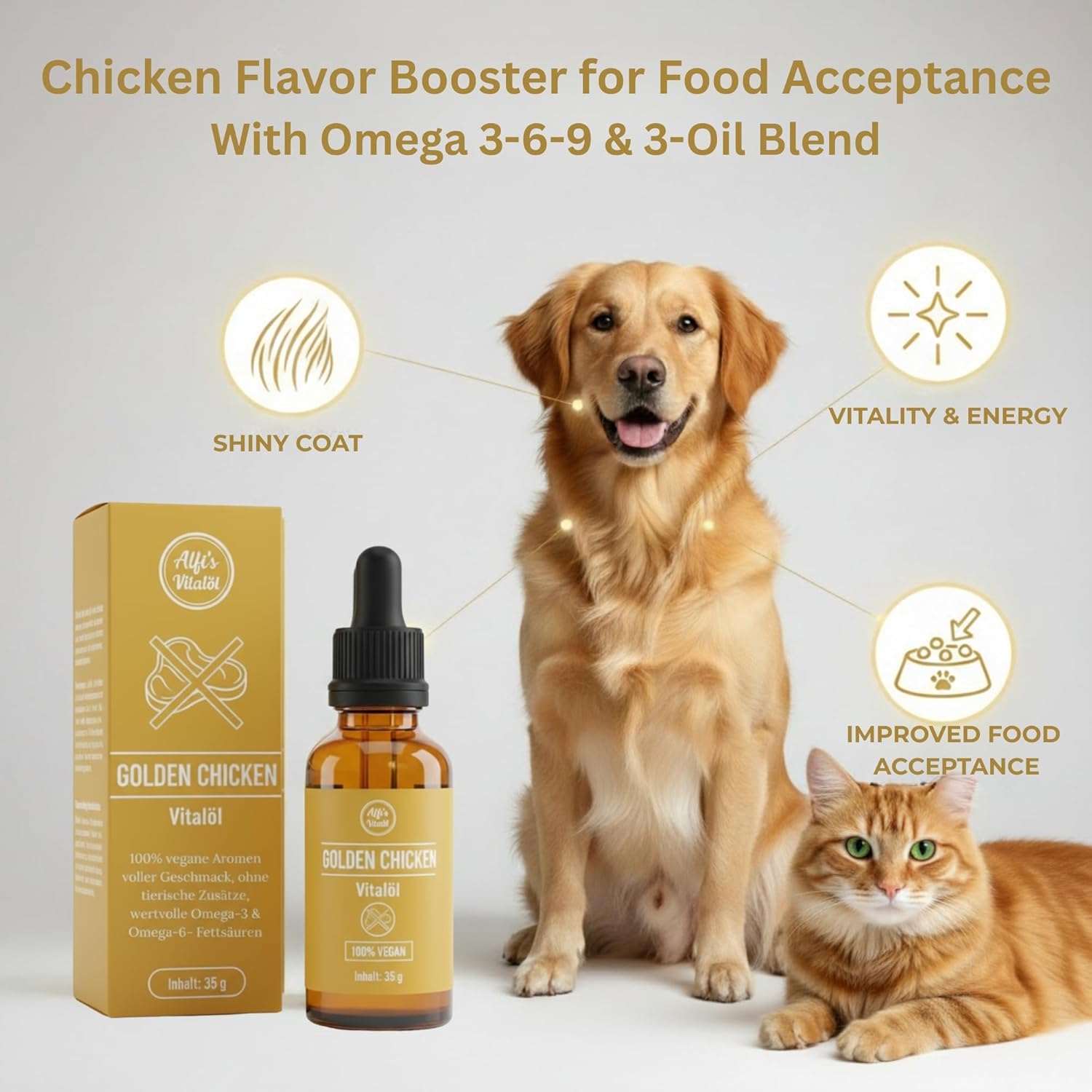 Alfi's Golden Chicken Vital Oil - Vegan Food Booster with Omega-3 & -6, Antioxidants from Evening Primrose, Olive Oil & Flaxseed - 100% Plant-Based, Nutrient Rich - Image 7