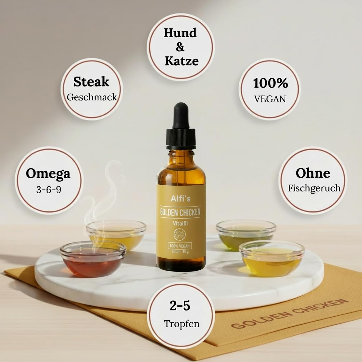 Alfi's Golden Chicken Vital Oil - Vegan Food Booster with Omega-3 & -6, Antioxidants from Evening Primrose, Olive Oil & Flaxseed - 100% Plant-Based, Nutrient Rich - Image 10
