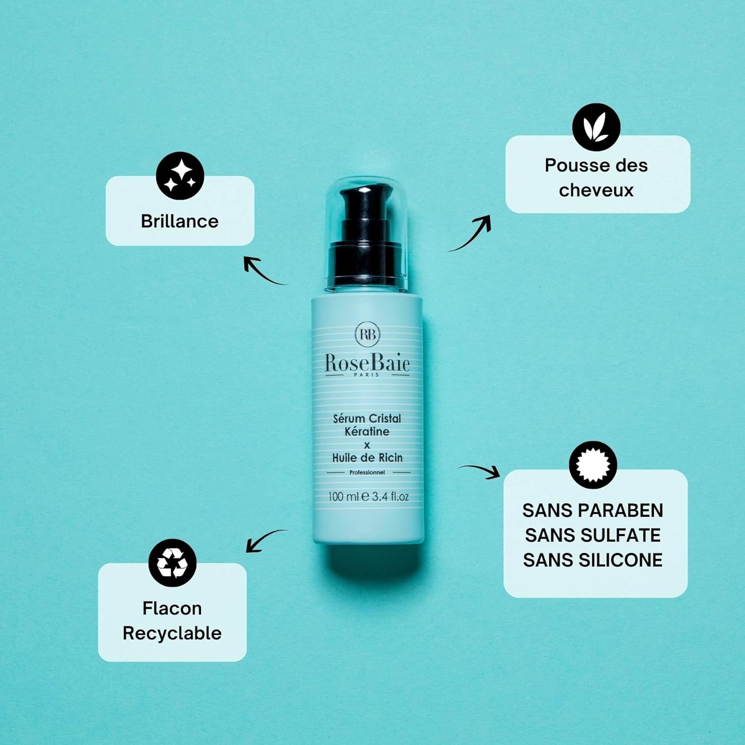 ROSEBAIE | Routine Trio Castor Oil and Keratin | Growth and Hydration | Shampoo 500ml | Mask 500ml | Serum 100ml | Free Massage Brush - Image 5