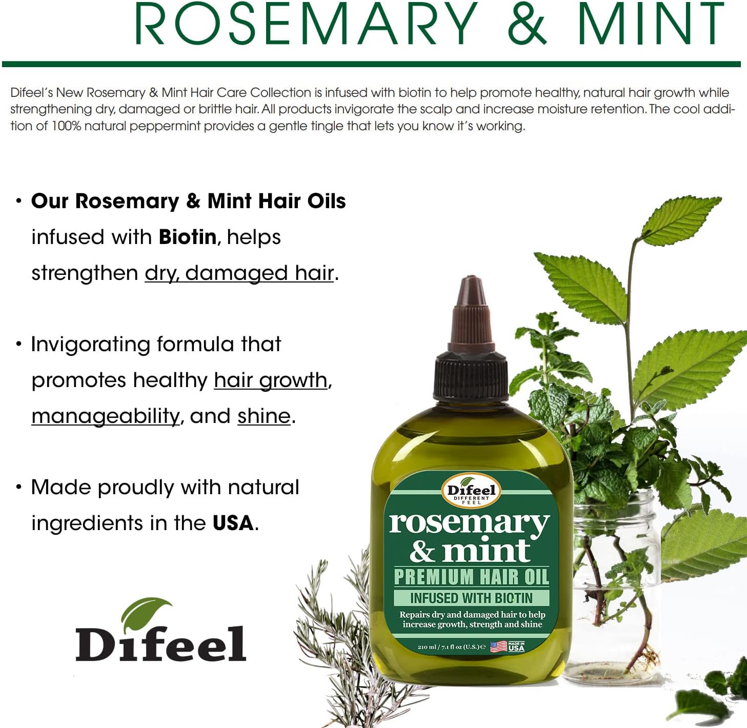 Difeel Premium Rosemary Mint Hair Oil with Biotin 200ml - Natural Rosemary Oil for Hair Growth and Biotin - Image 3