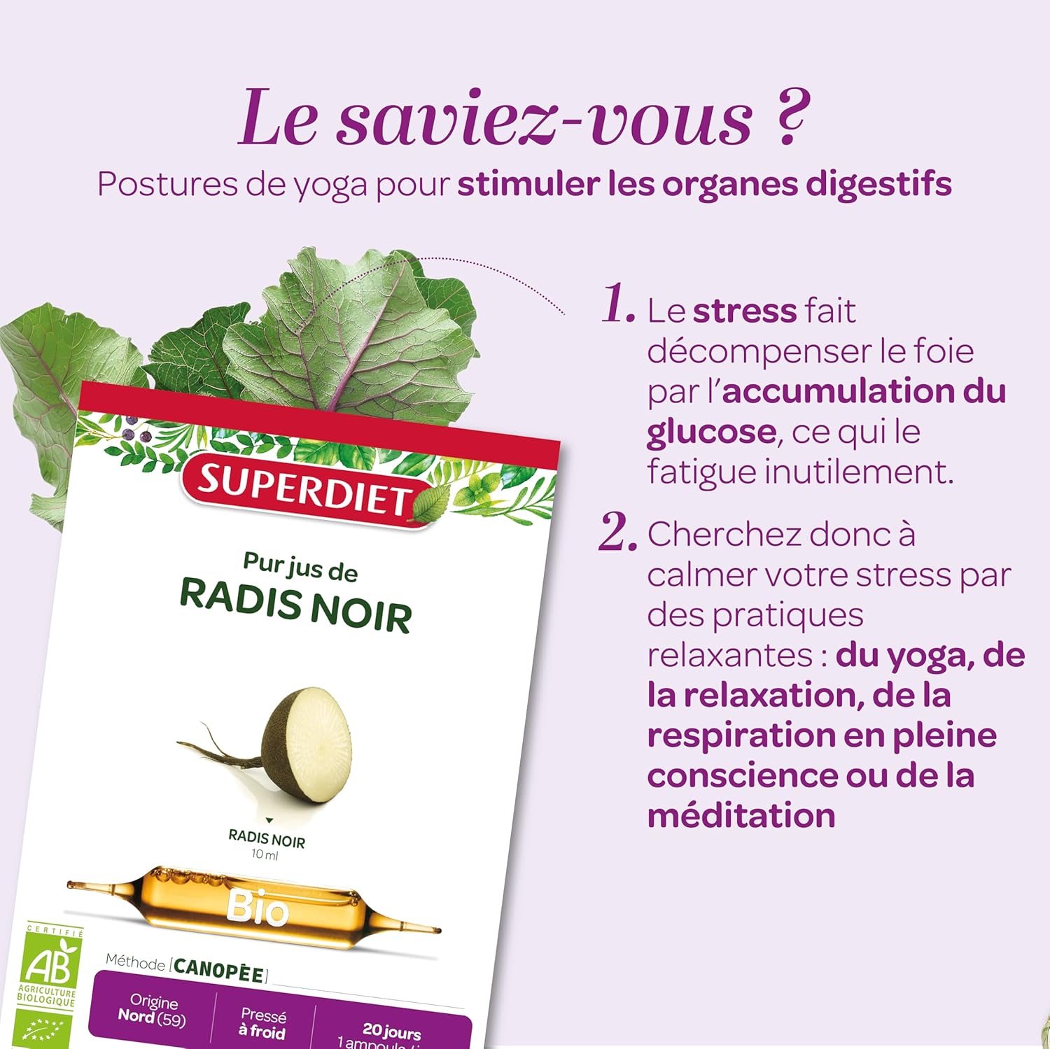 SUPERDIET - PURE ORGANIC BLACK RADIS JUICE - Cold pressed - Hauts-de-France manufacture - Phytotherapy - 20 ampoules of 10 ml - Image 7