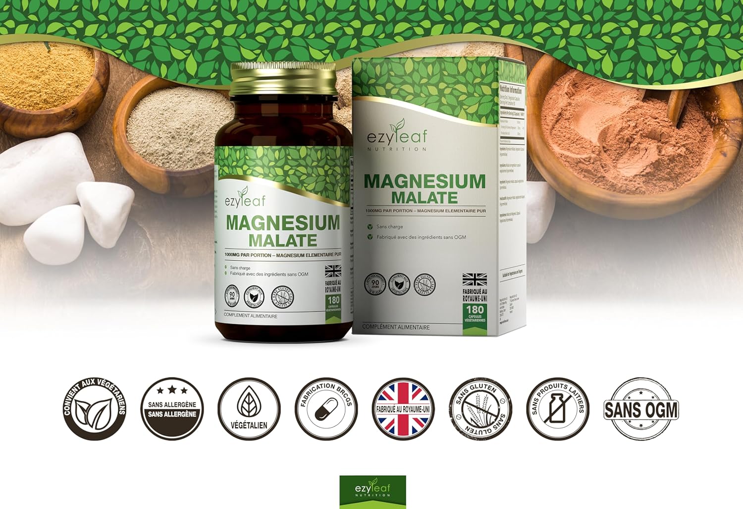 Ezyleaf Magnesium Malate | 1000mg Magnesium Malate Per Serving - 180 High Content Magnesium Supplement Capsules | Vegan & No Fillers | Non-GMO Gluten Free Allergen Free - Image 4