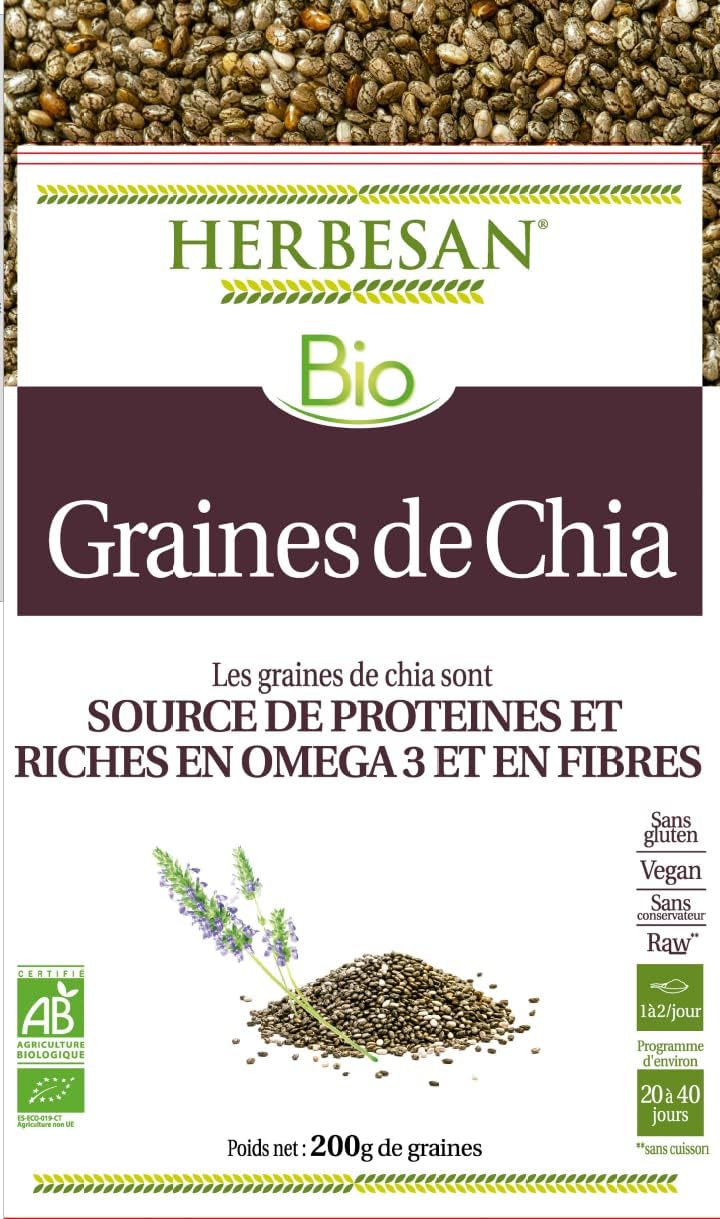 HERBESAN® -CHIA SEEDS ORGANIC - Source of Protein & Rich in Fiber and Omega 3 - Bag of 200g - Image 3