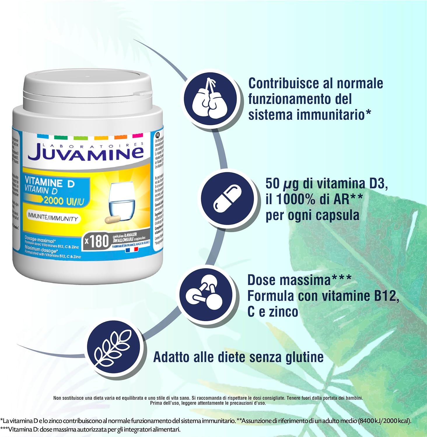 JUVAMINE - VITAMIN D 2000 IU - Immunity - Fatigue - Vitamin B12, C, D3 and Zinc - Maximum dosage - 180 Capsules - 6 Month Programme - Made in France - Image 4