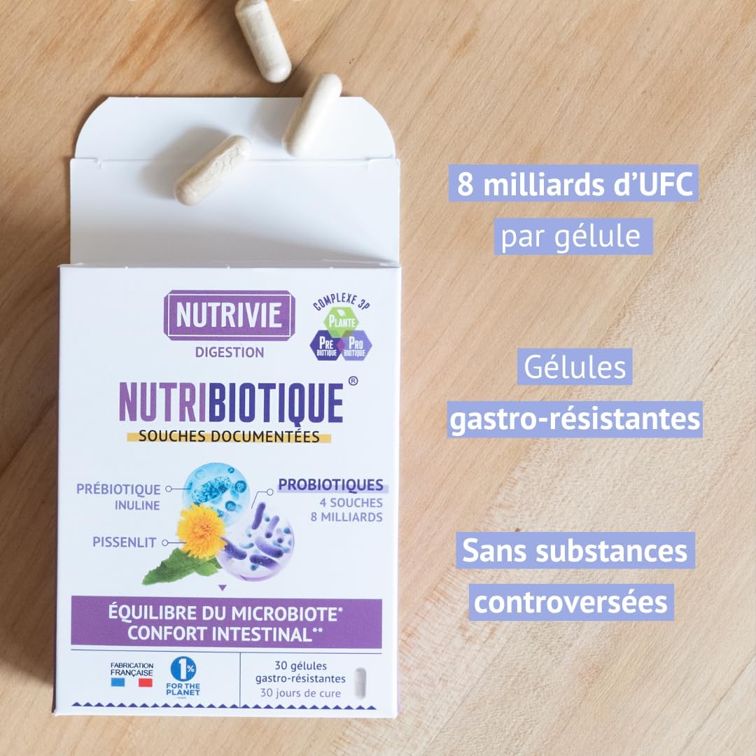 Digestive Balance Probiotics - Healthy & Intestinal Comfort Microbiota - 4 Probiotic Strains + Prebiotics + Plants + Vitamin - 30 Gastro Resistant Capsules - Made in France Nutrivie - Image 5