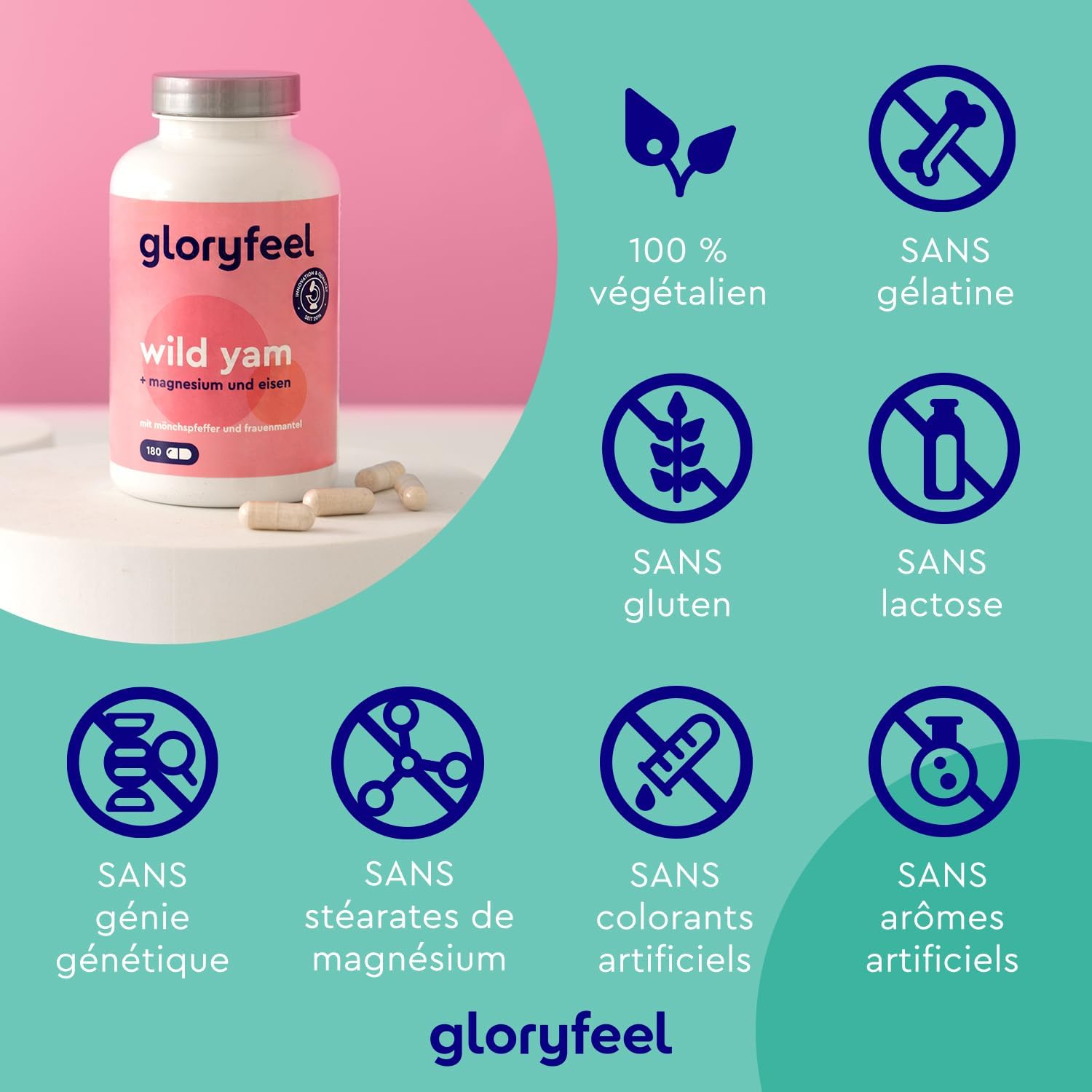 Wild Yam Extract (312 mg) with Chatthrie, Alchemille,Magnesium and Iron (180 Capsules), Pure and Highly Dosed Yam, Reduces Fatigue and Supports the Immune System*, 100% Vegan - Image 4