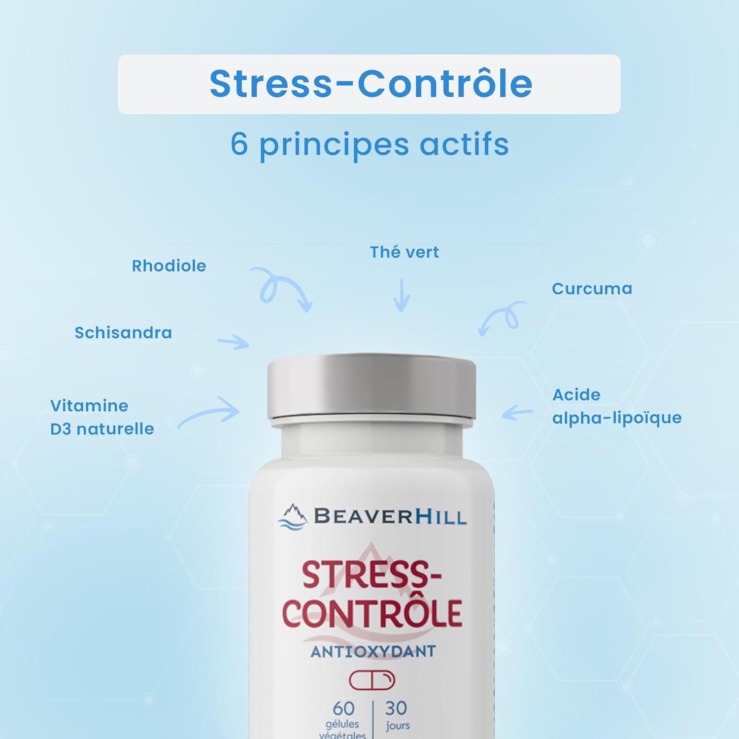 STRESS-CONTROL | Schisandra - Rhodiole - Green Tea - Turmeric - Alpha Lipoic Acid - Natural Vitamin D3 | 60 Vegetable Capsules | BEAVERHILL | Stress - Nervous System - Mood | Made in France - Image 5