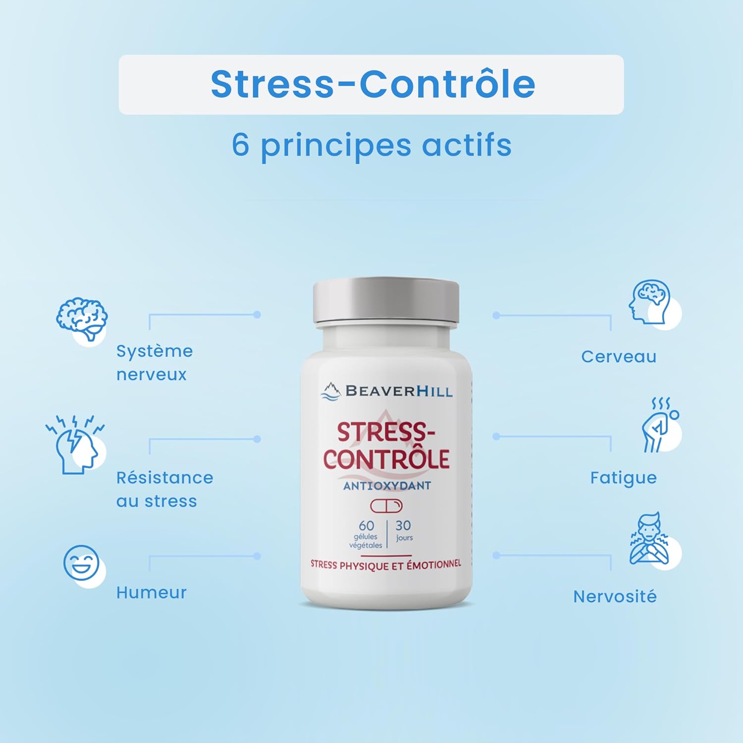 STRESS-CONTROL | Schisandra - Rhodiole - Green Tea - Turmeric - Alpha Lipoic Acid - Natural Vitamin D3 | 60 Vegetable Capsules | BEAVERHILL | Stress - Nervous System - Mood | Made in France - Image 6